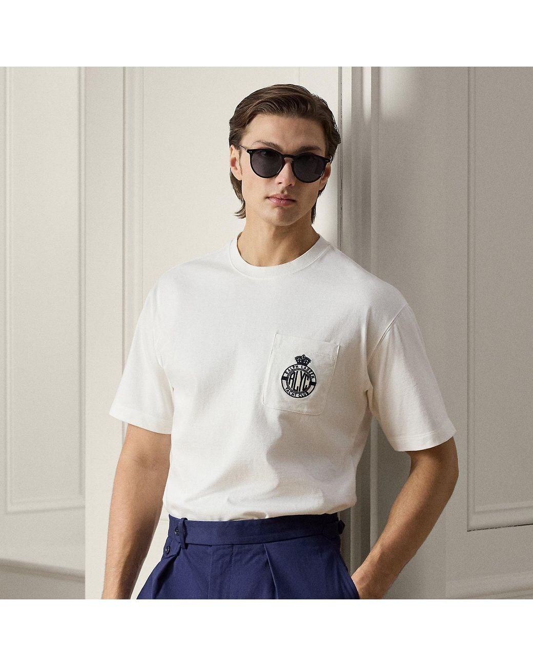 Ralph Lauren White Relaxed Fit Crest-Embroidered T-Shirt for men