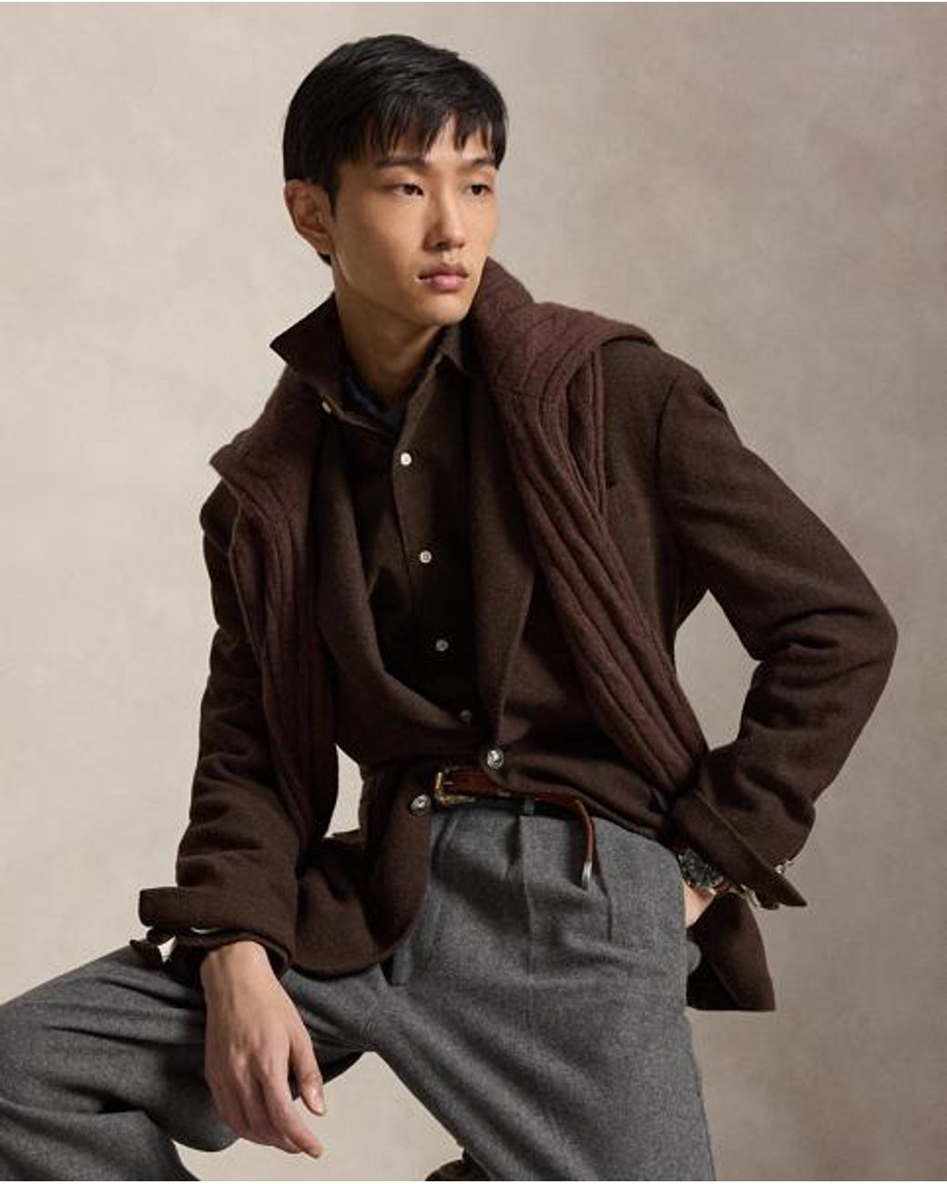 Polo Ralph Lauren Brown Custom Fit Stretch Corduroy Shirt for men