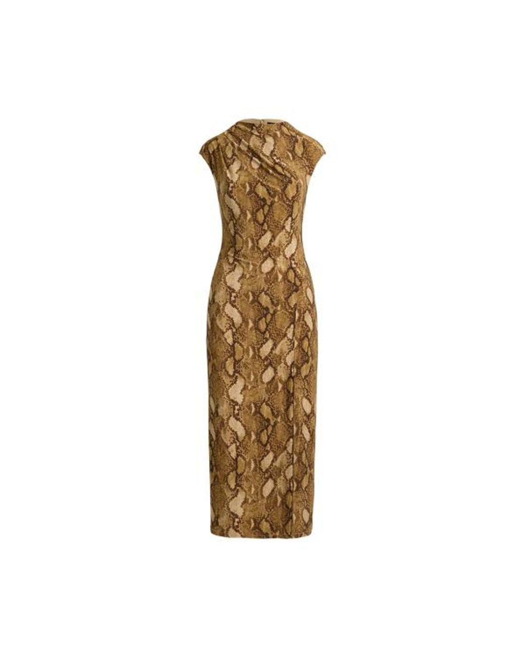 Ralph Lauren Metallic Python-Print Jersey Cap-Sleeve Dress