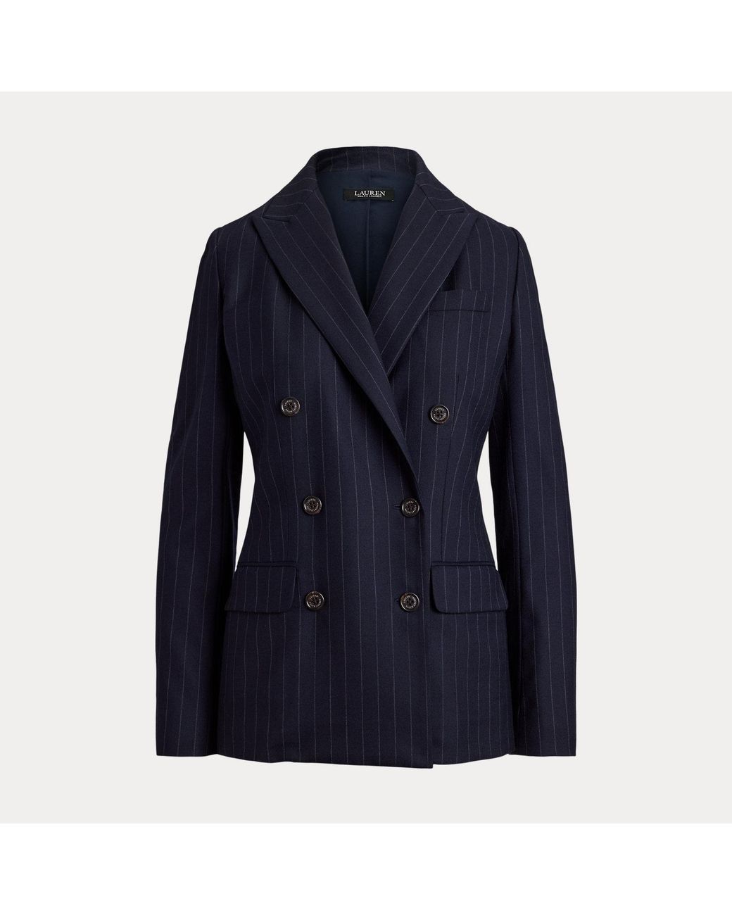 Ralph Lauren Blue Pinstripe Double-Breasted Twill Blazer