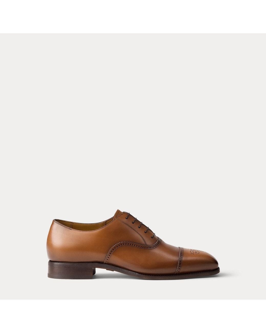 Ralph Lauren Brown Denver Burnished Calfskin Cap-Toe Shoe for men
