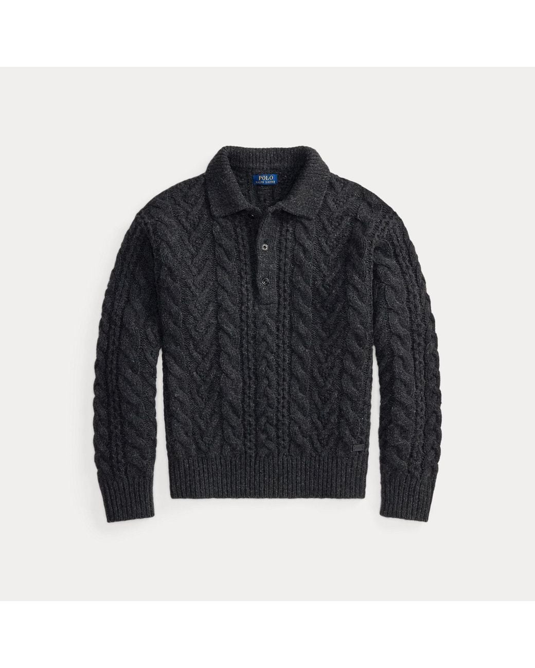 Polo Ralph Lauren Black Relaxed Aran-Knit Polo-Collar Jumper for men