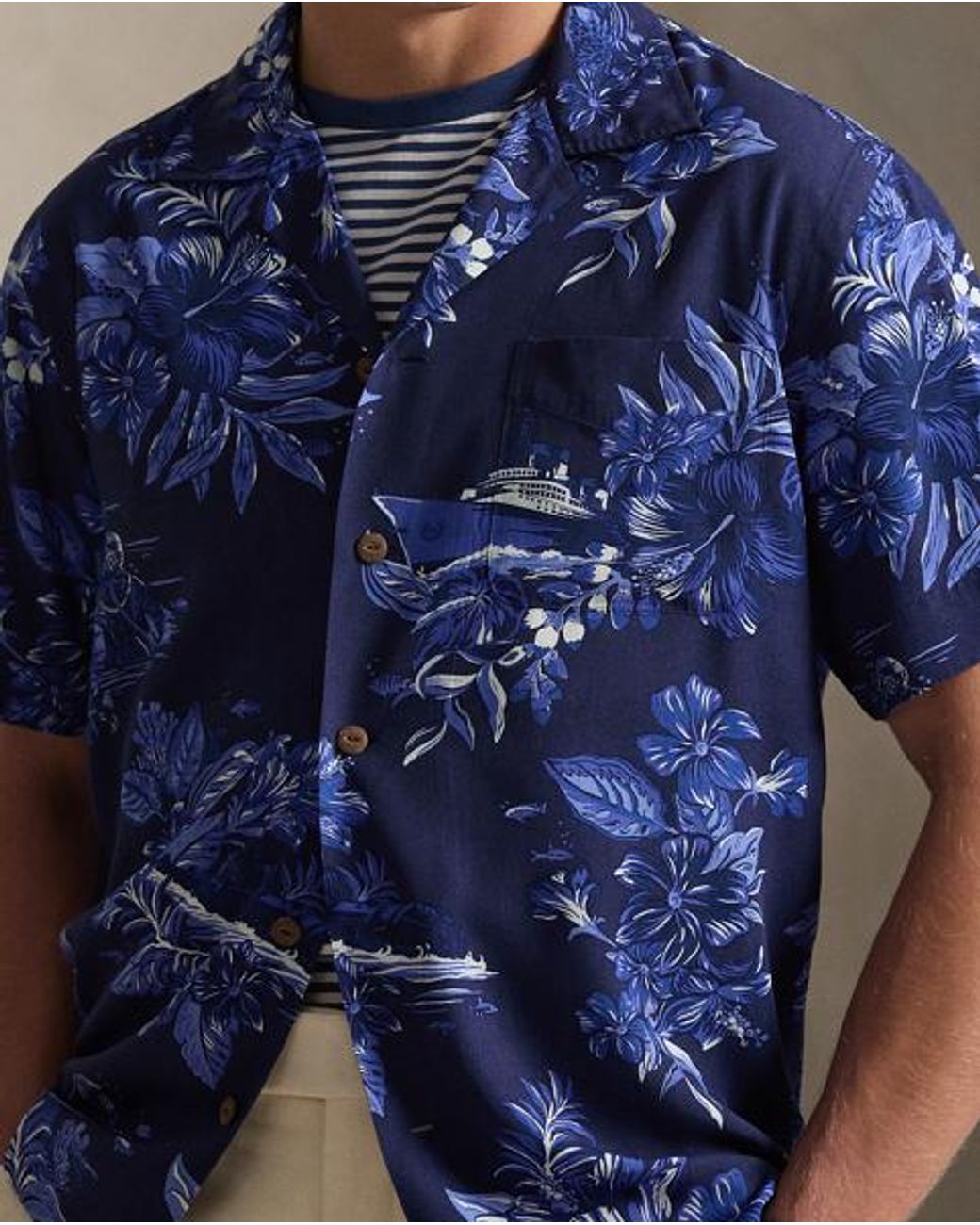 Polo Ralph Lauren Blue Classic Fit Tropical-Print Camp Shirt for men