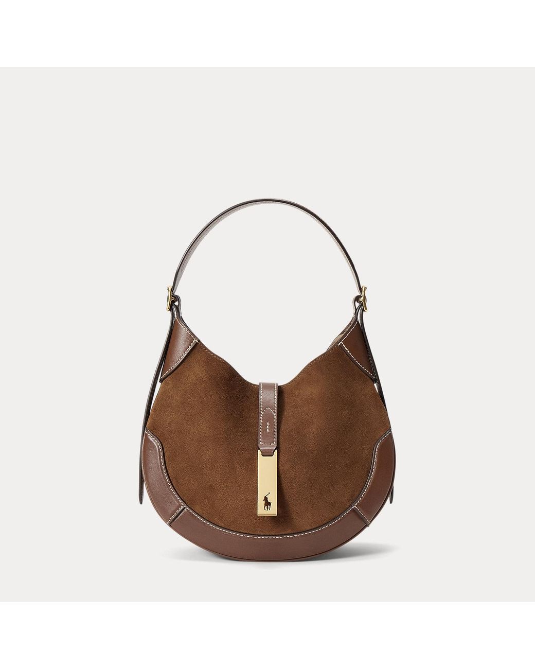 Polo Ralph Lauren Brown Small Polo Id Suede-Leather Shoulder Bag