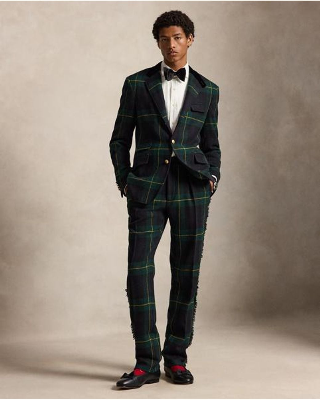 Polo Ralph Lauren Black Leather-Trim Plaid Tweed Suit Trouser for men