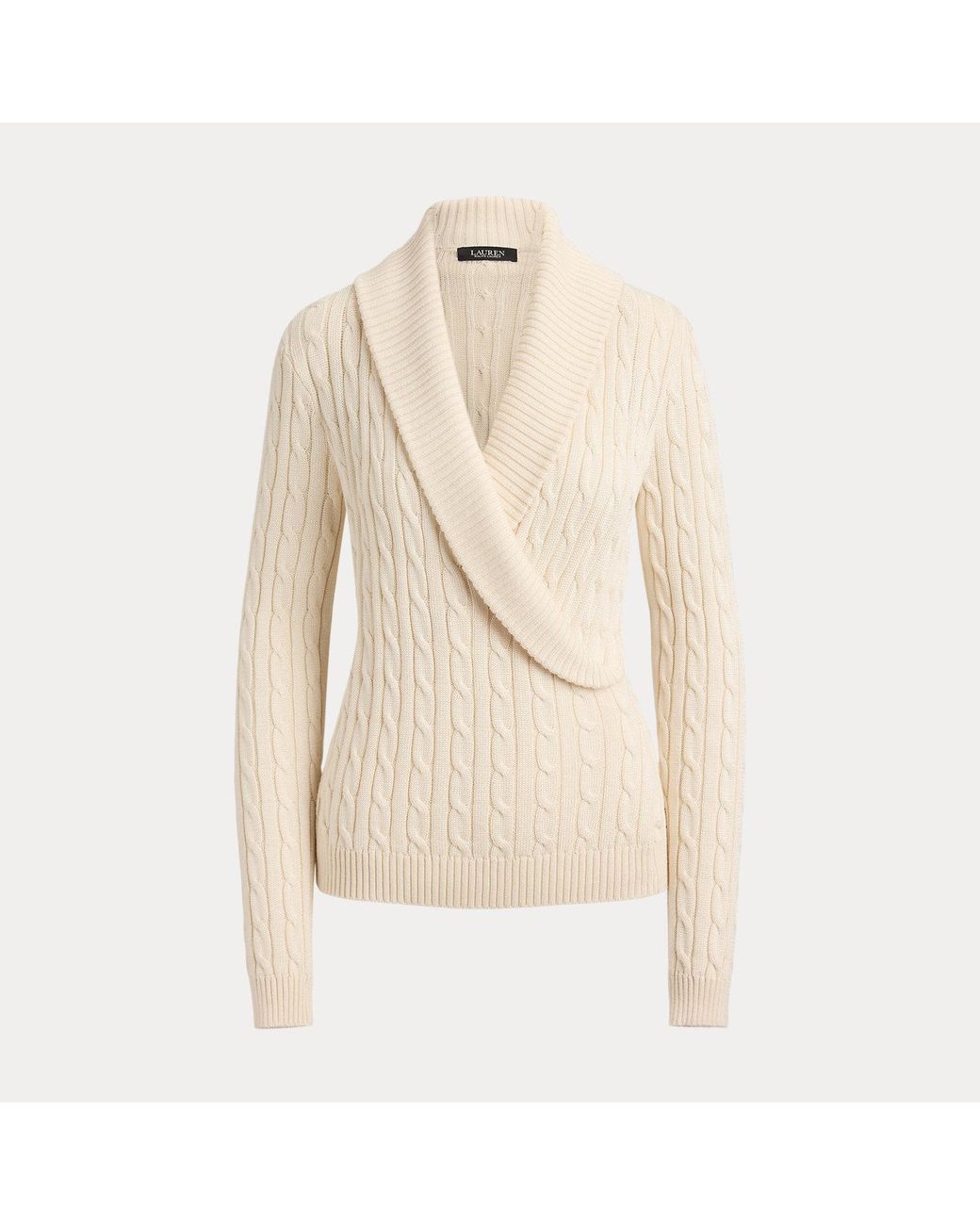 Ralph Lauren Natural Cable Cotton-Blend Shawl-Collar Sweater