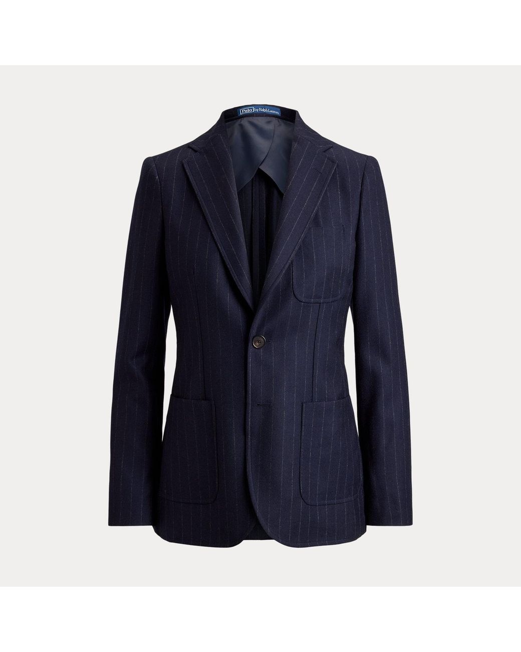 Ralph Lauren Blue Single-Breasted Pinstripe Wool Blazer