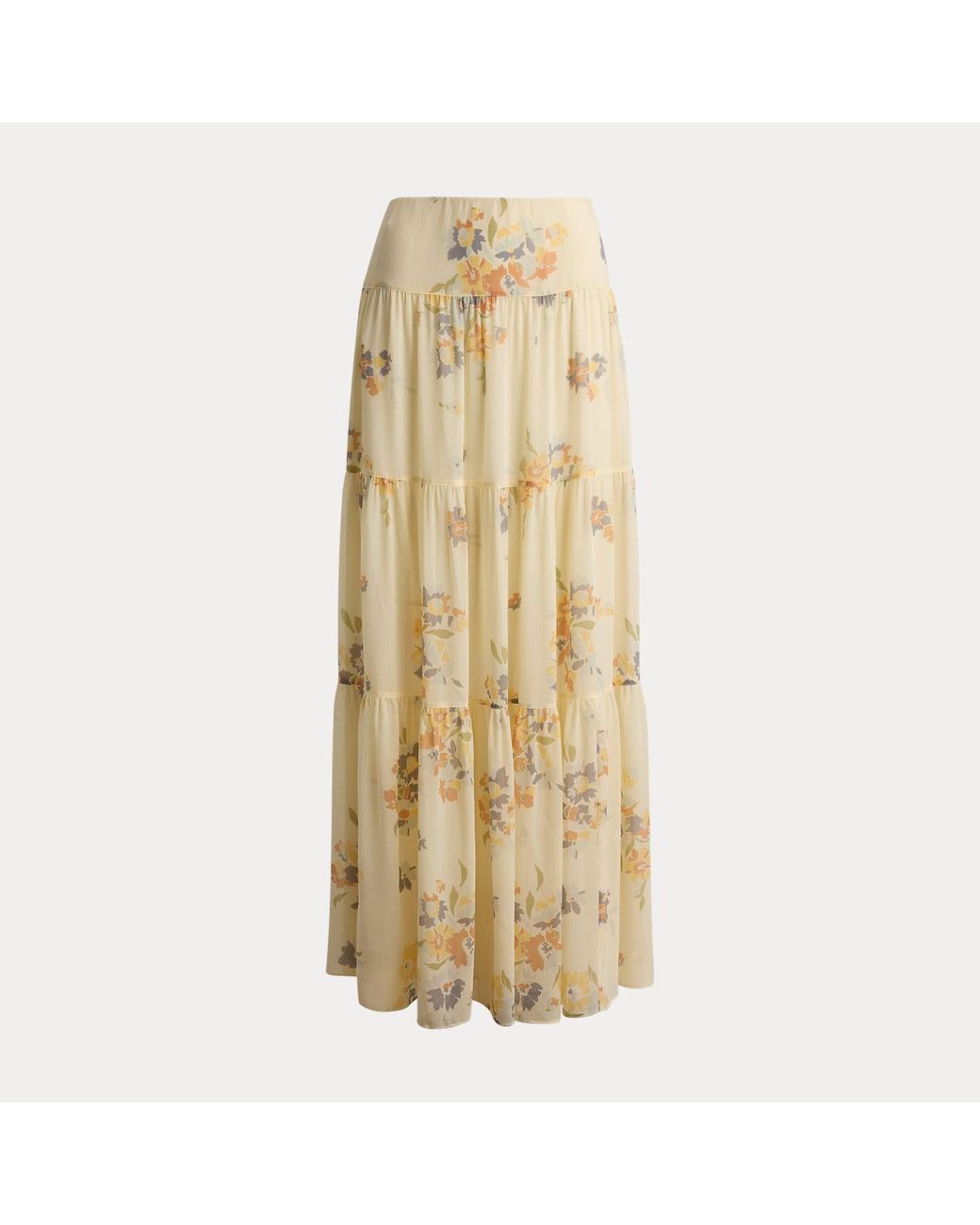 Ralph Lauren Metallic Floral Georgette Tiered Maxiskirt