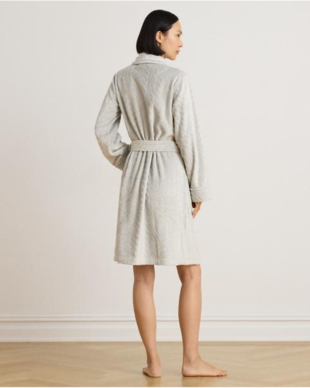 Ralph Lauren Gray Aran-Clipped Chenille Shawl-Collar Robe