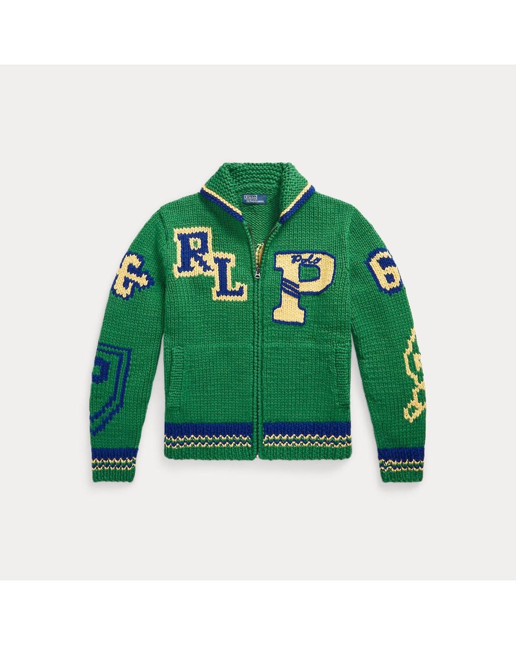 Polo Ralph Lauren Green Varsity-Inspired Wool Full-Zip Jumper for men