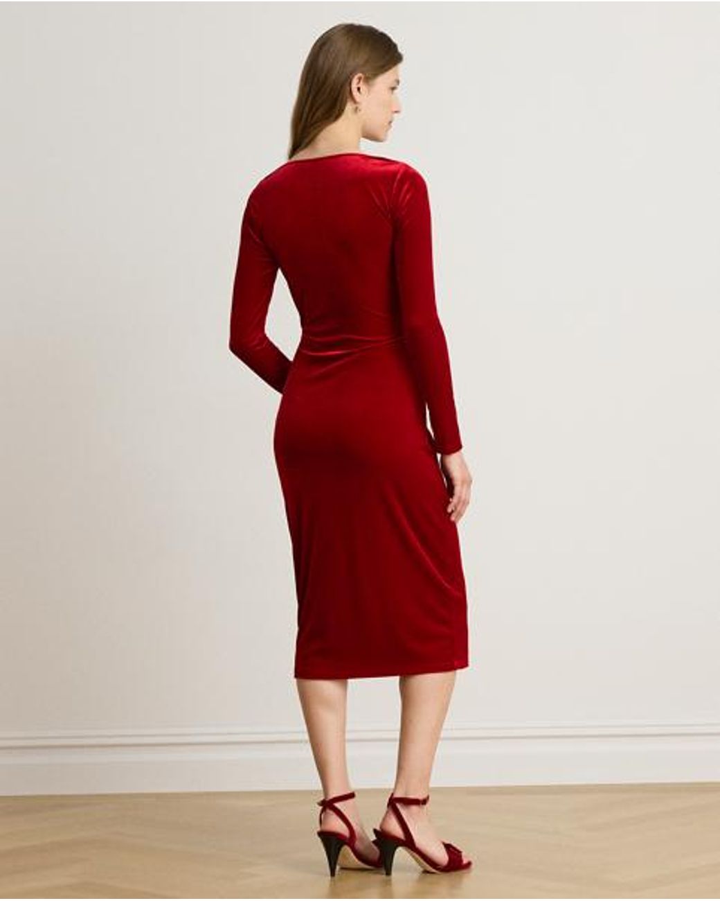 Ralph Lauren Red Long-Sleeve Velvet Dress