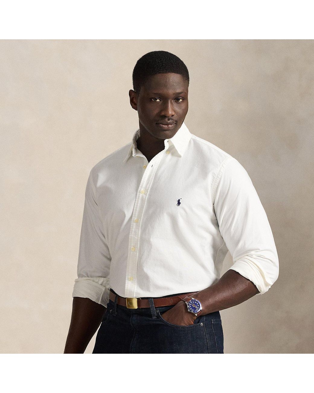 Ralph Lauren White Garment-Dyed Oxford Shirt for men