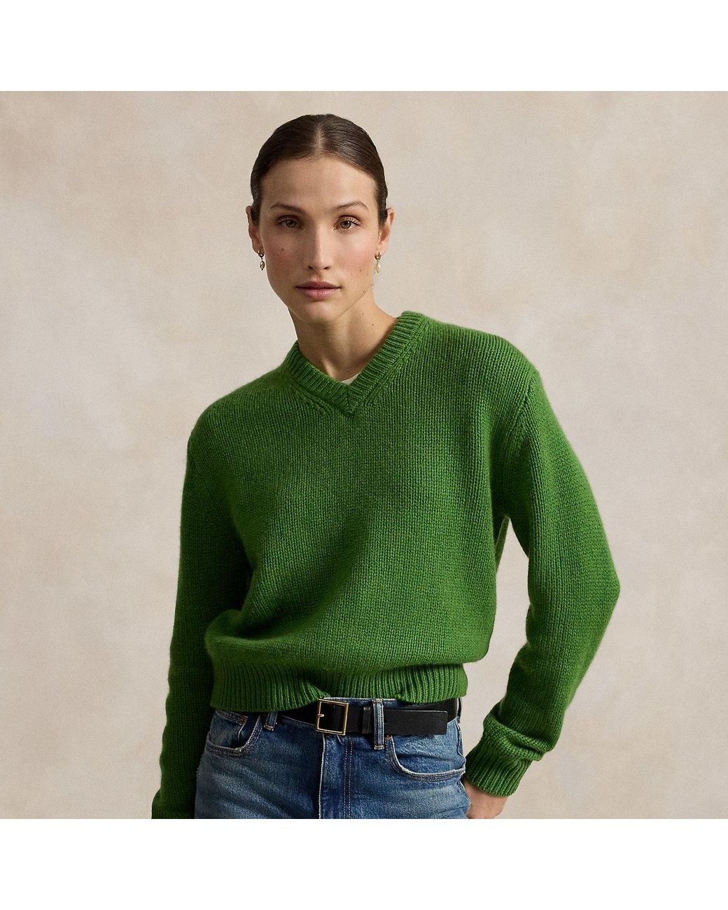 Polo Ralph Lauren Green Cashmere V-Neck Sweater