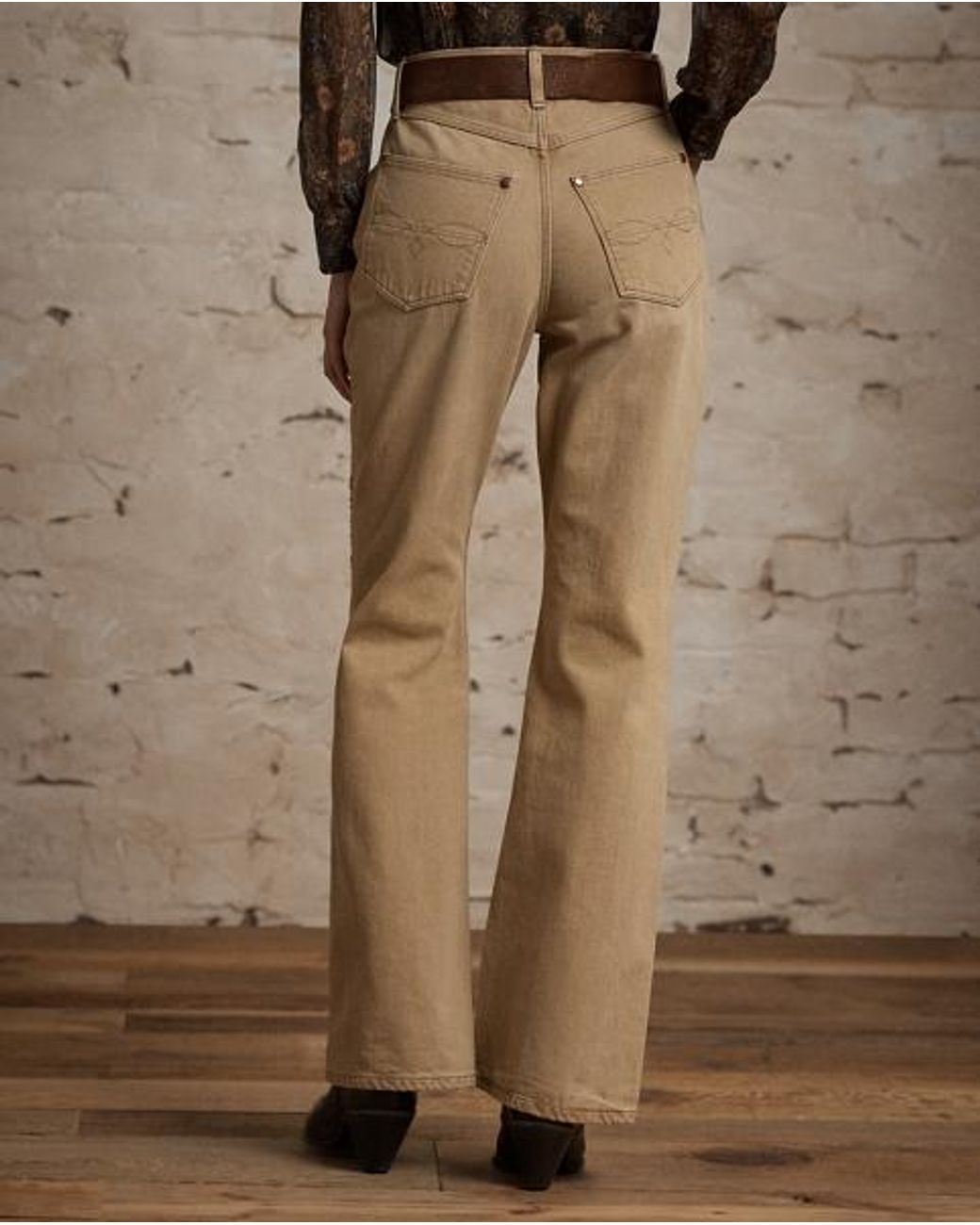 RRL Brown Embroidered Tan Bootcut Jean
