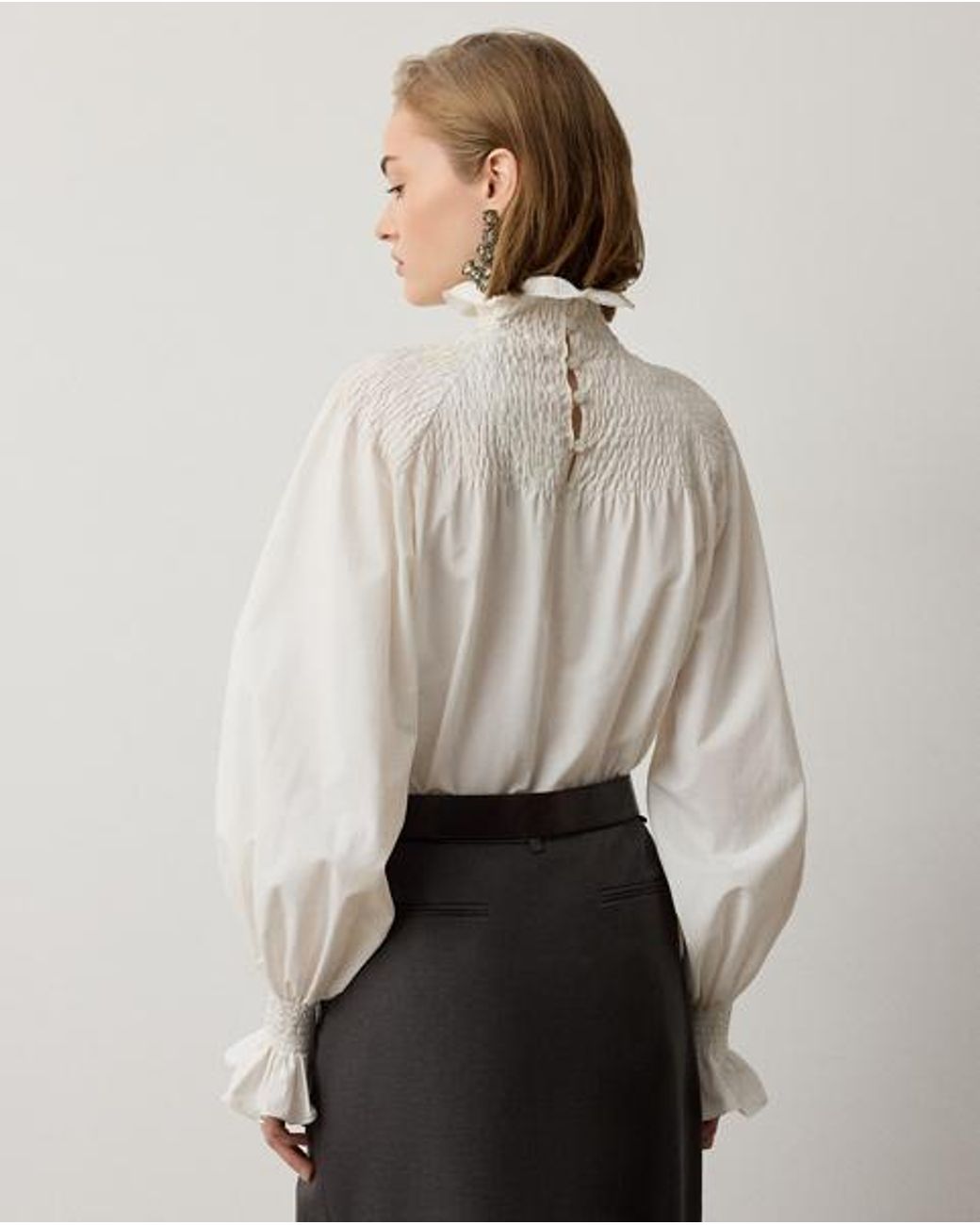 Ralph Lauren Gray Maddison Poplin Blouse
