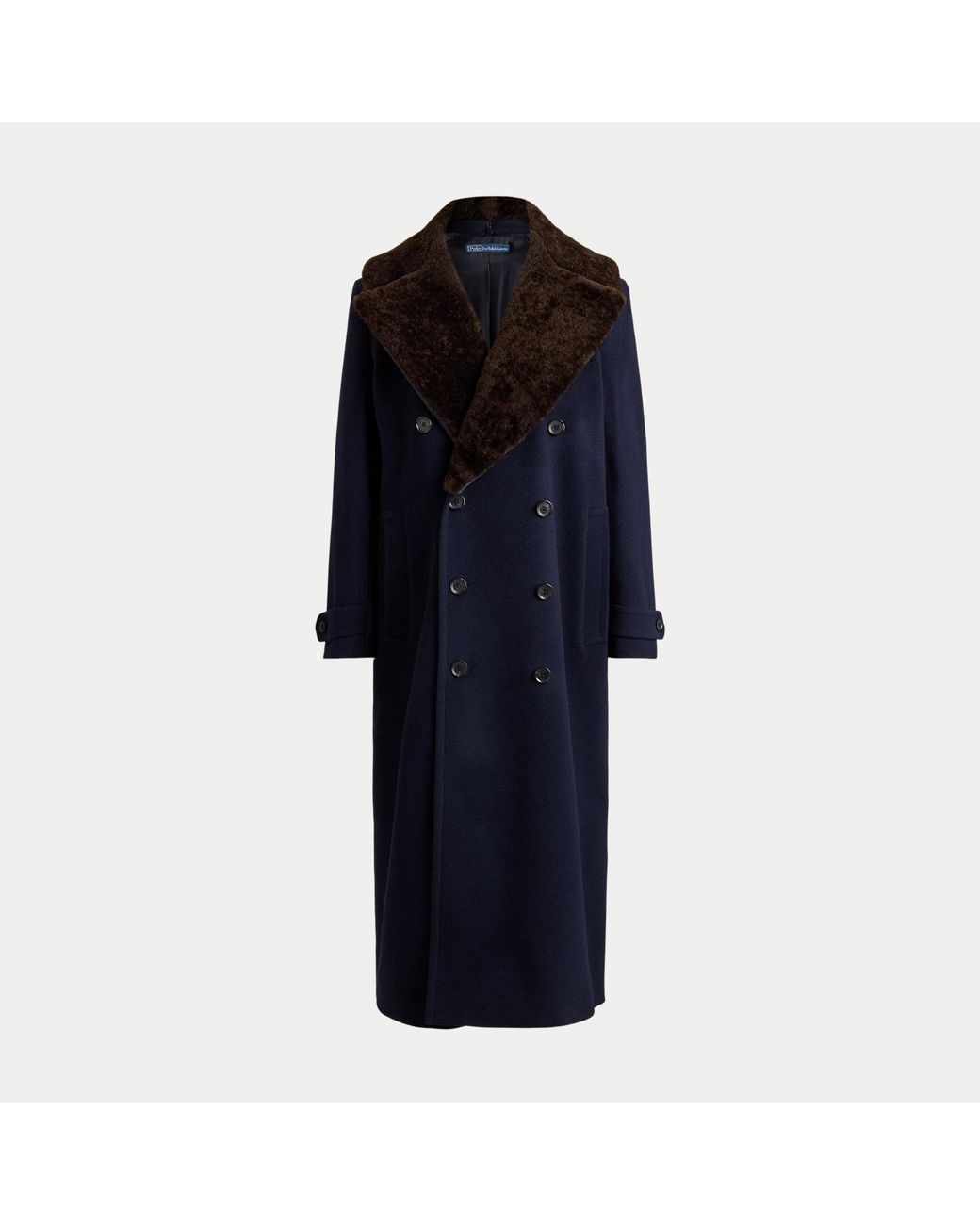 Ralph Lauren Black Shearling-Collar Wool Melton Peacoat