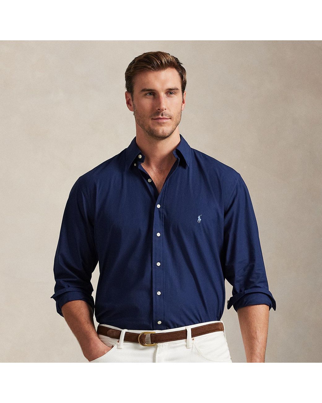 Polo Ralph Lauren Blue Stretch Poplin Shirt for men