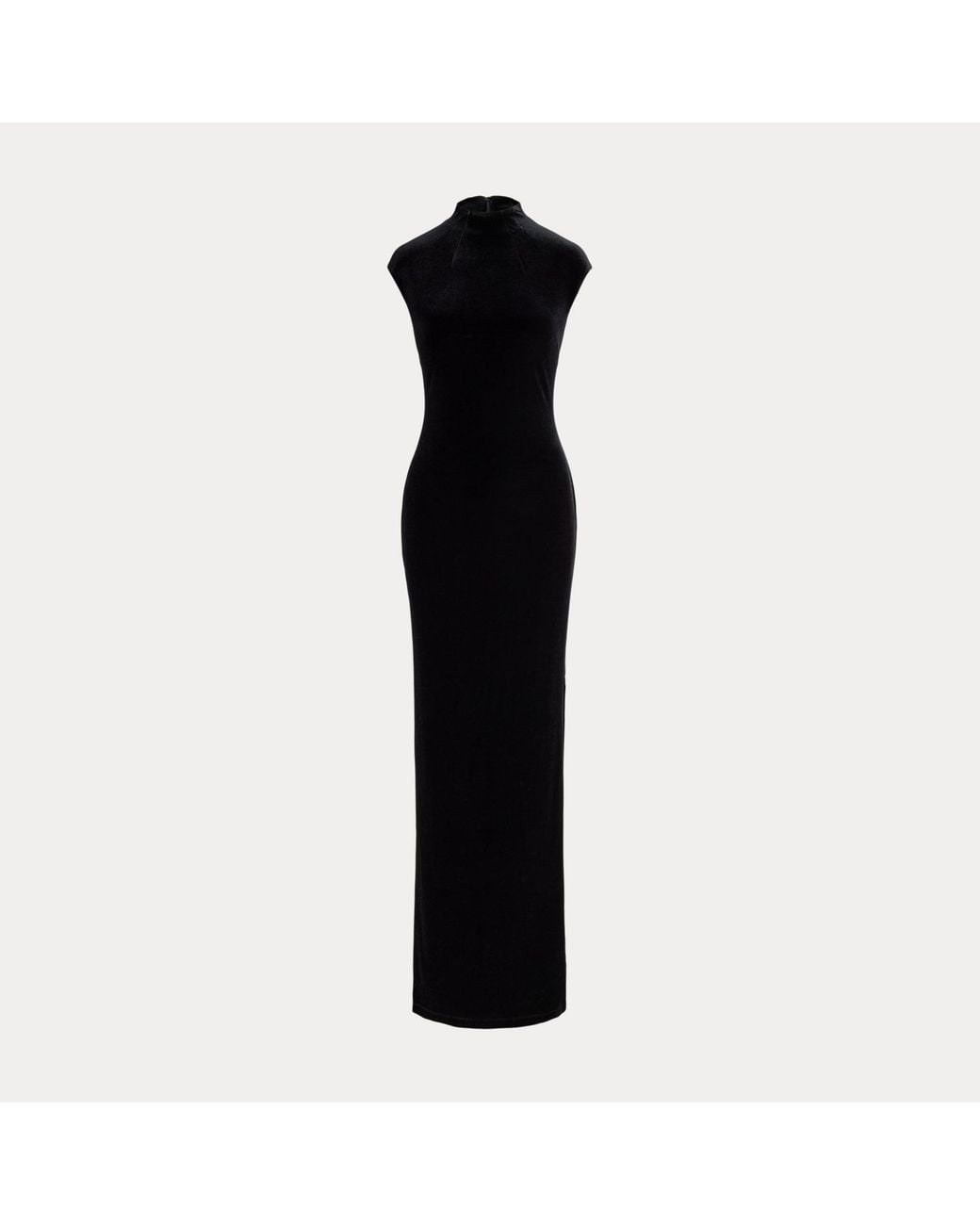Ralph Lauren Black Stretch Velvet Mockneck Gown