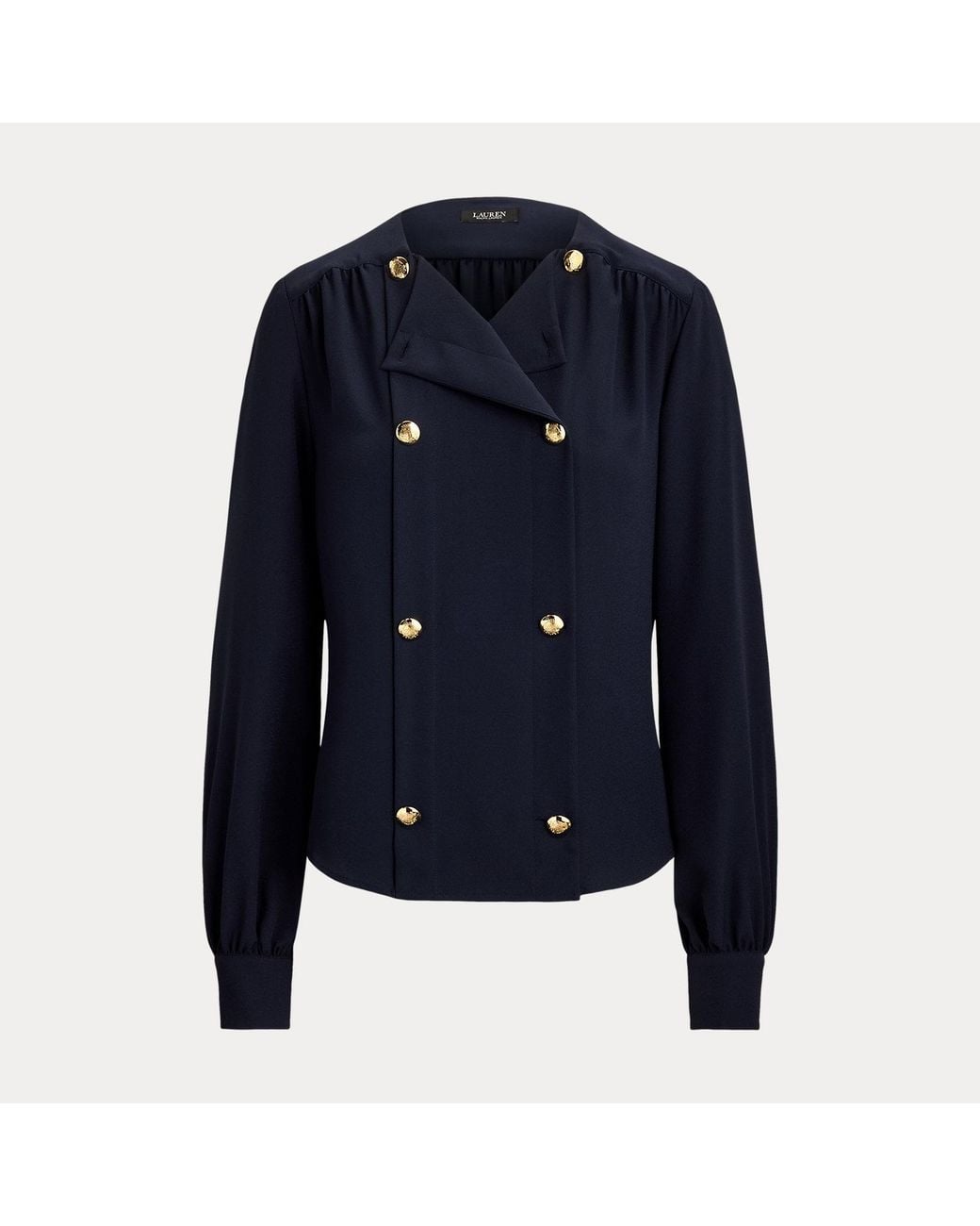 Ralph Lauren Blue Double-Breasted Georgette Blouse