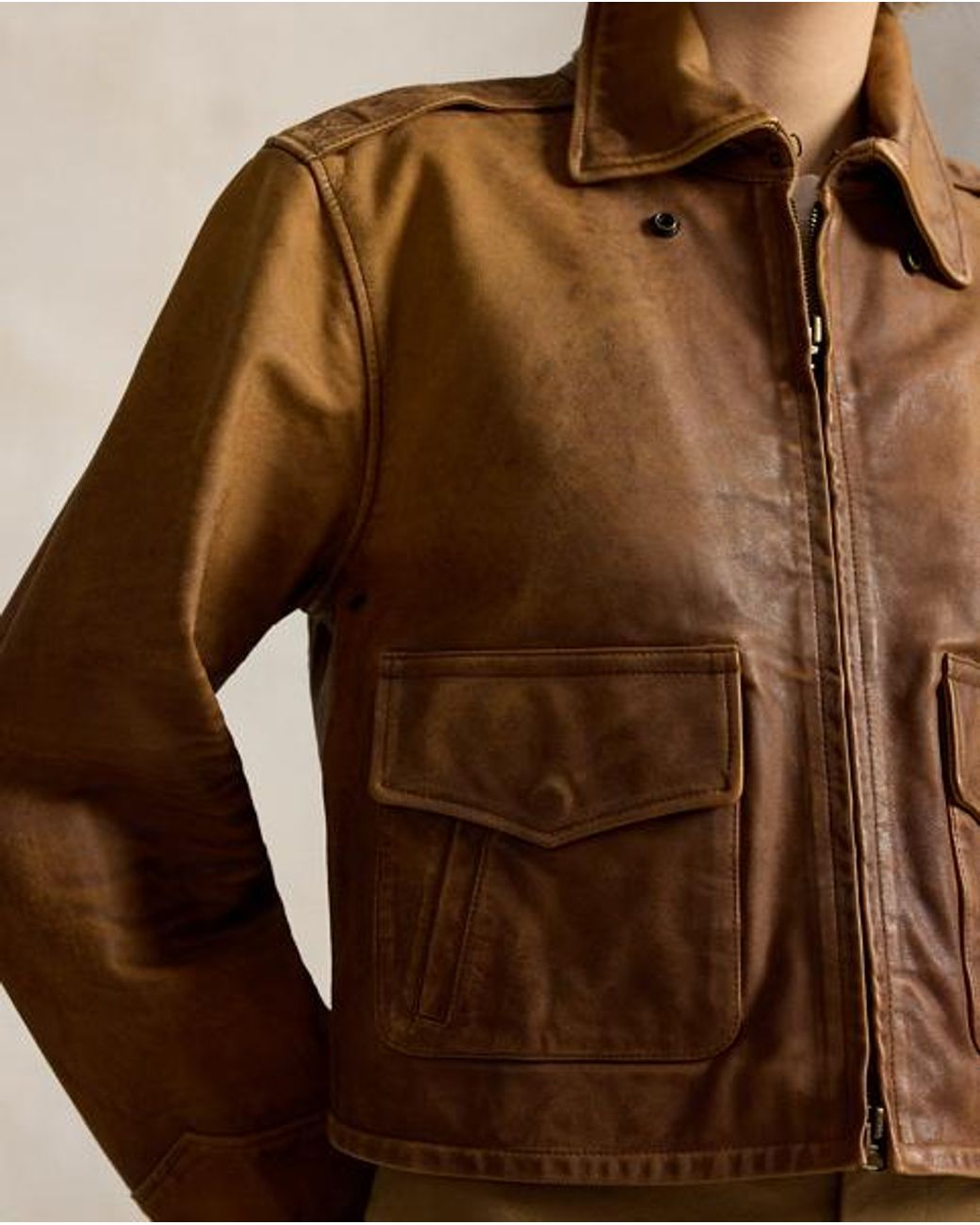 Polo Ralph Lauren Brown Cropped Leather Jacket