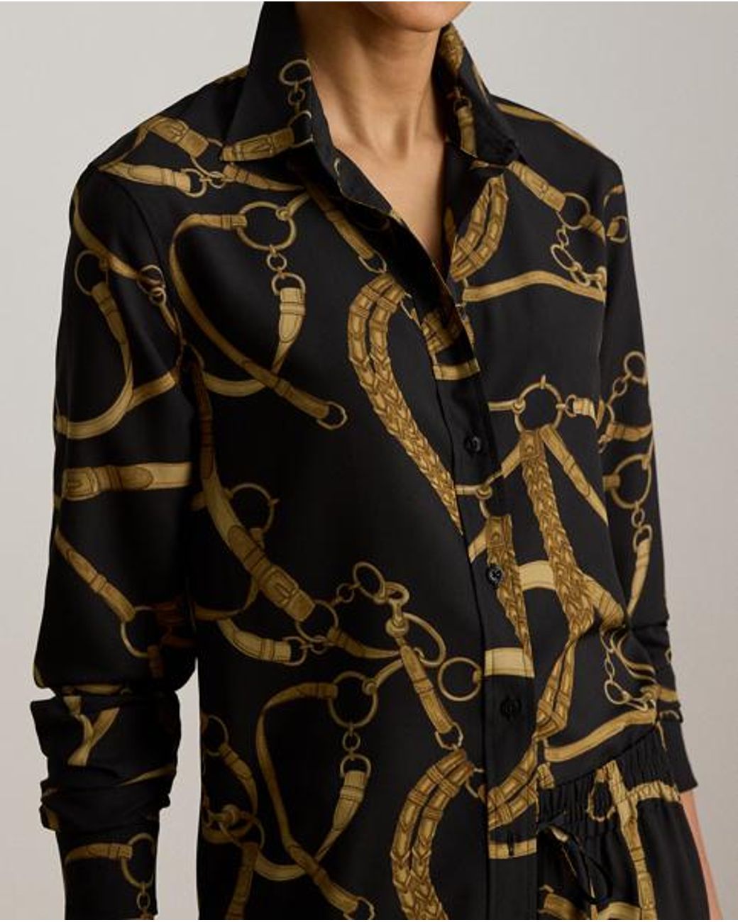 Ralph Lauren Black Classic Fit Belting-Print Crepe Shirt
