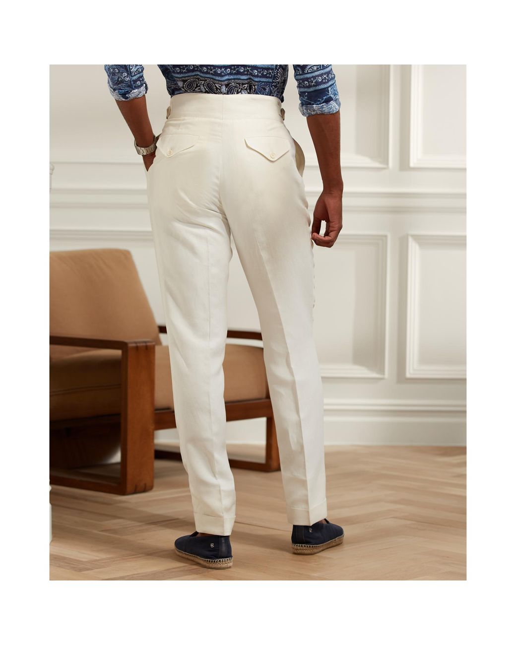 ralph lauren Light Cream Buckled Silk linen Twill Suit Trouser