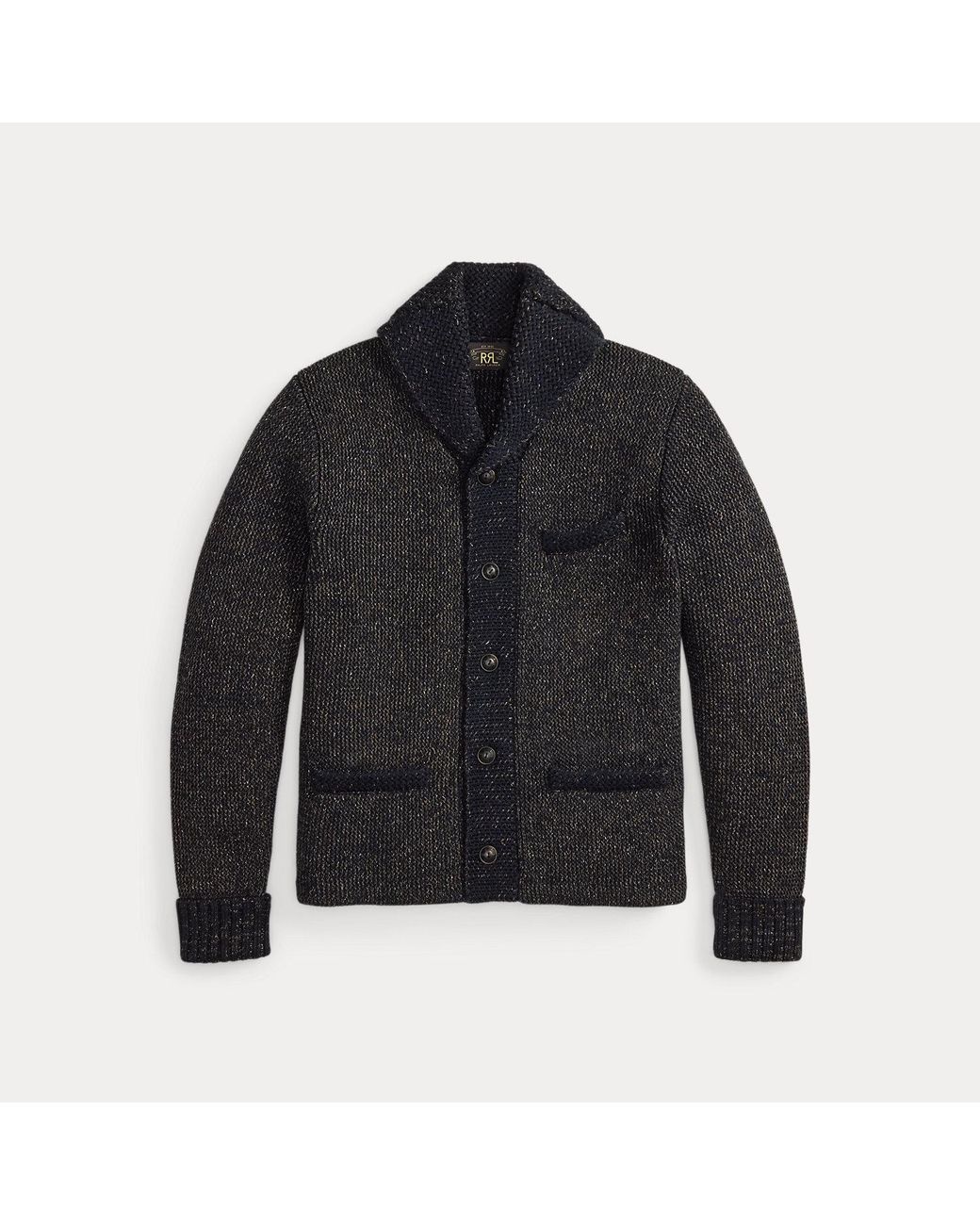 RRL Gray Jacquard-Knit Shawl-Collar Cardigan for men