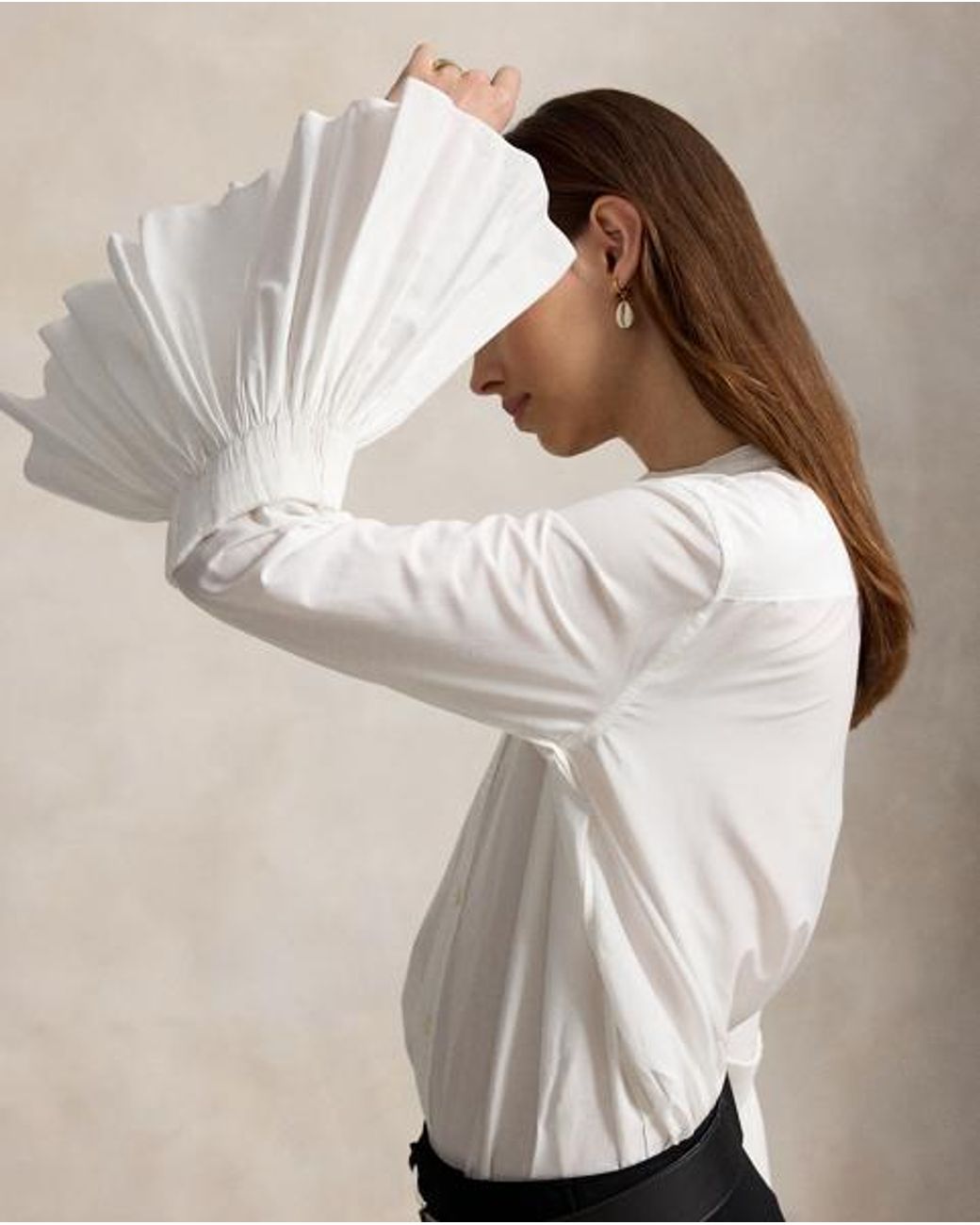 Polo Ralph Lauren White Cotton-Silk Bell-Sleeve Shirt