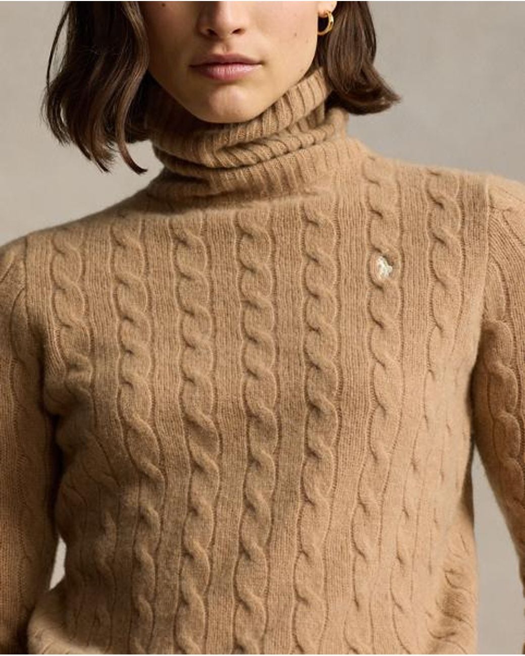 Polo Ralph Lauren Brown Wool-Cashmere Cable Roll Neck Jumper