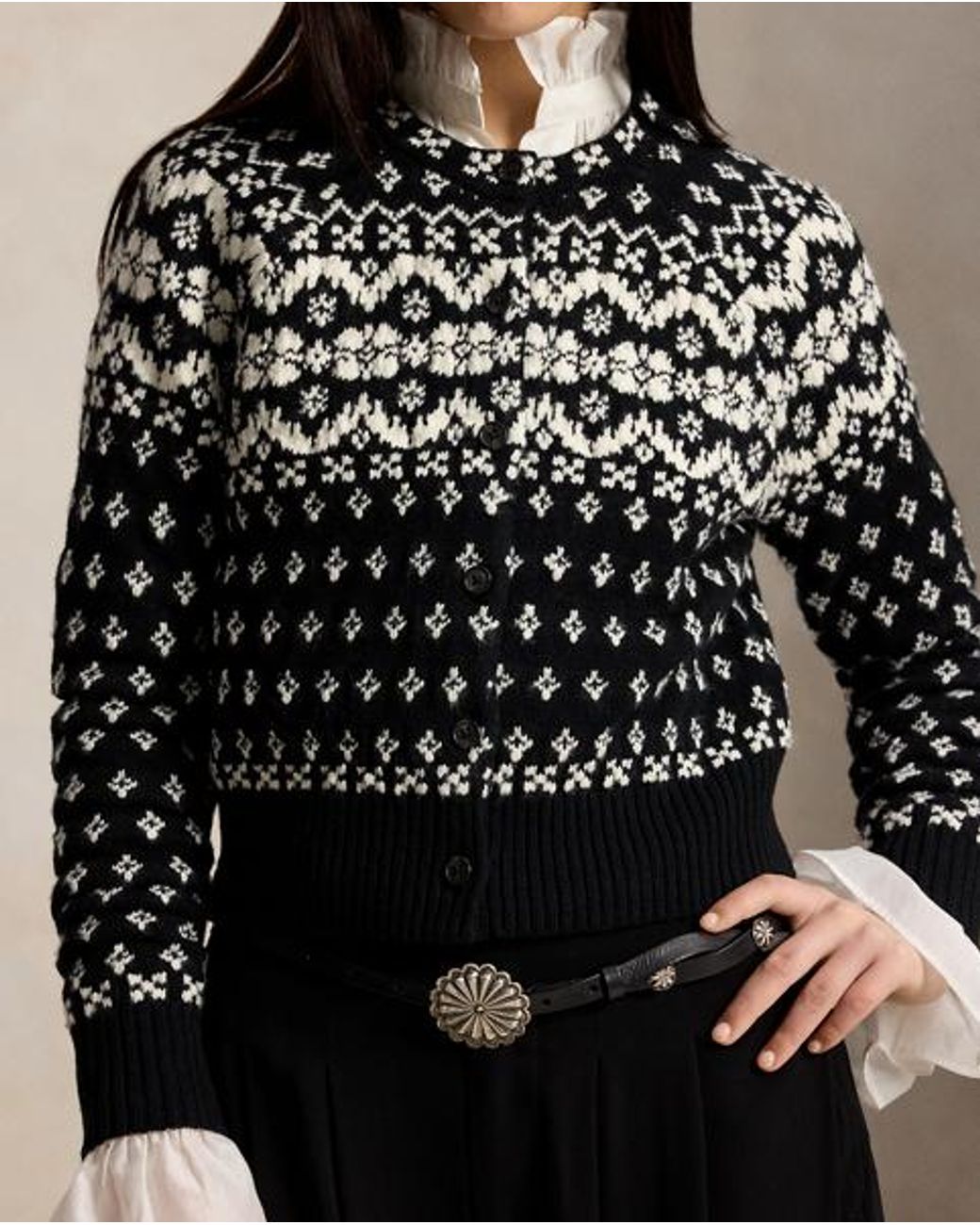 Polo Ralph Lauren Black Fair Isle Wool-Blend Cardigan