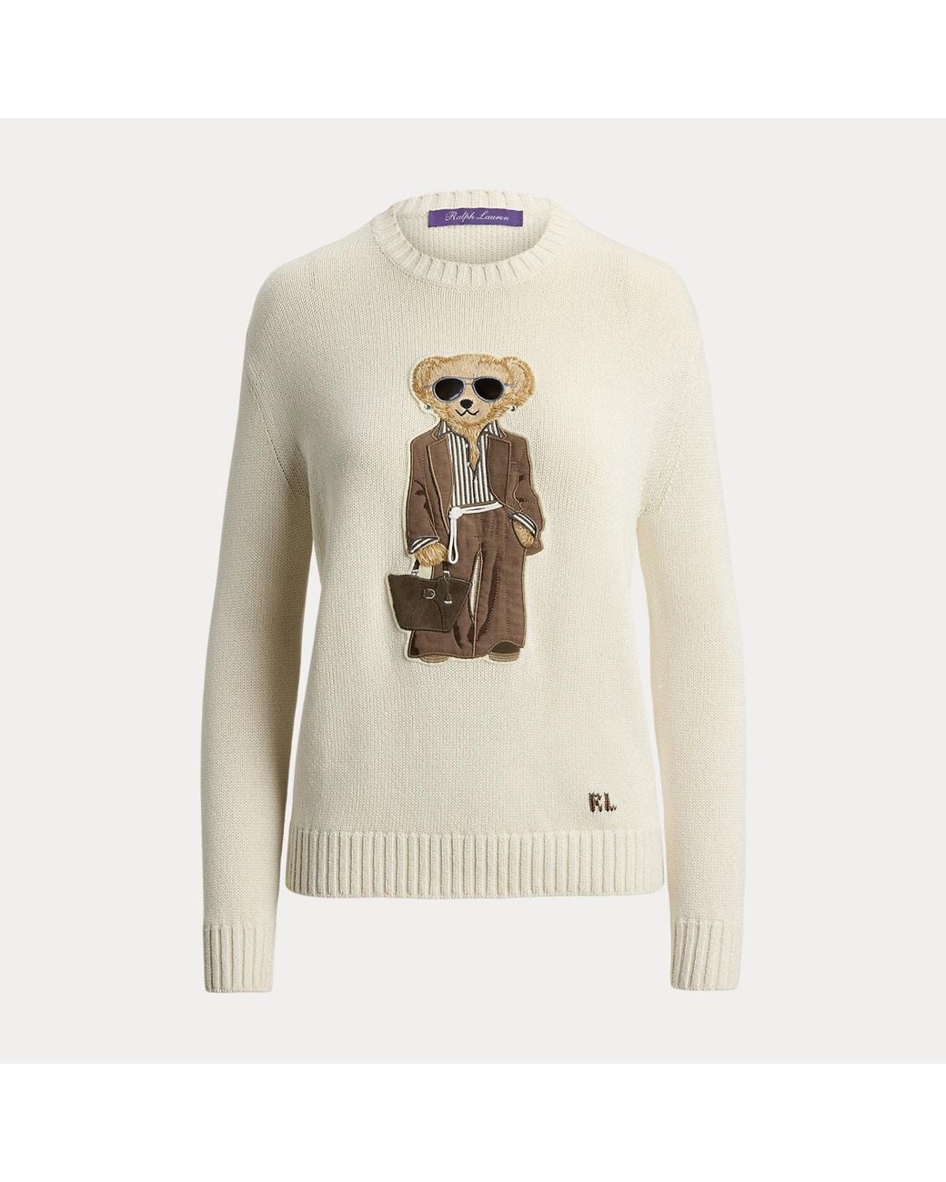 Ralph Lauren Gray Summer Polo Bear Silk Crewneck Jumper