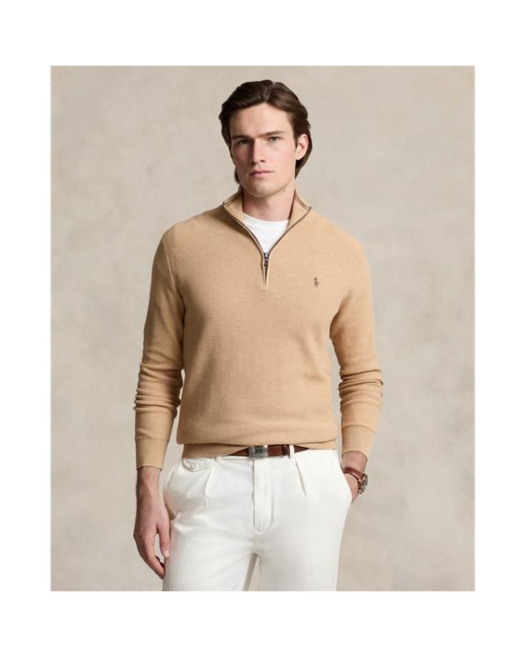 Polo Ralph Lauren Natural Mesh-Knit Cotton Quarter-Zip Sweater for men