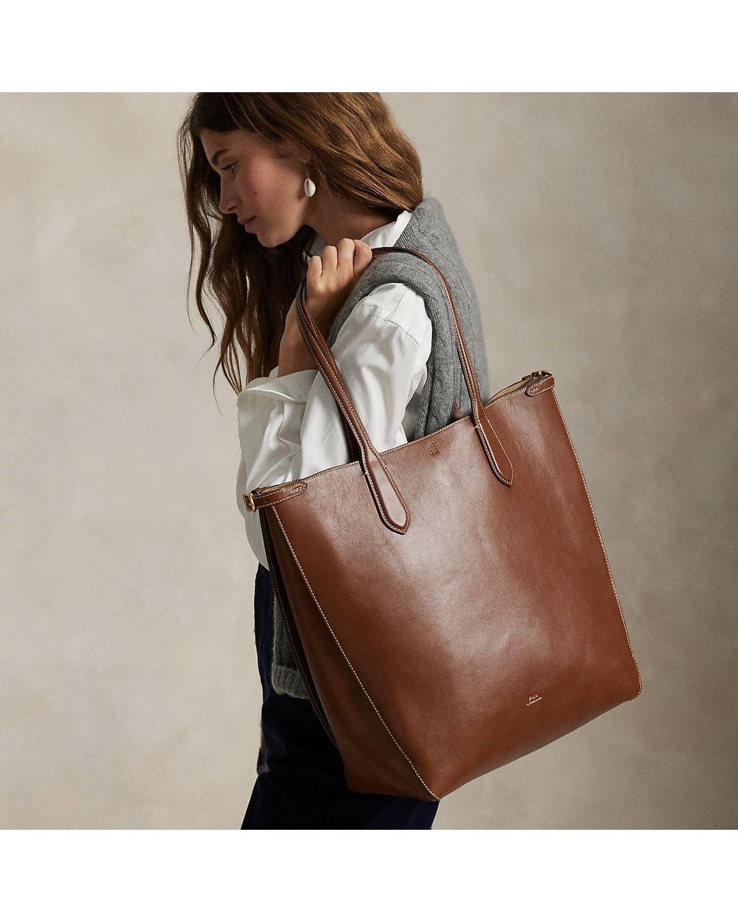 Polo Ralph Lauren Brown Bellport Leather North-South Tote
