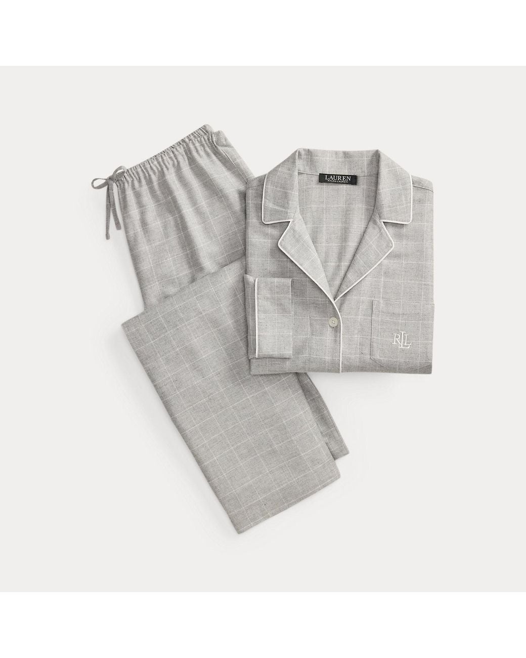 Ralph Lauren Gray Windowpane Brushed Twill Sleep Set