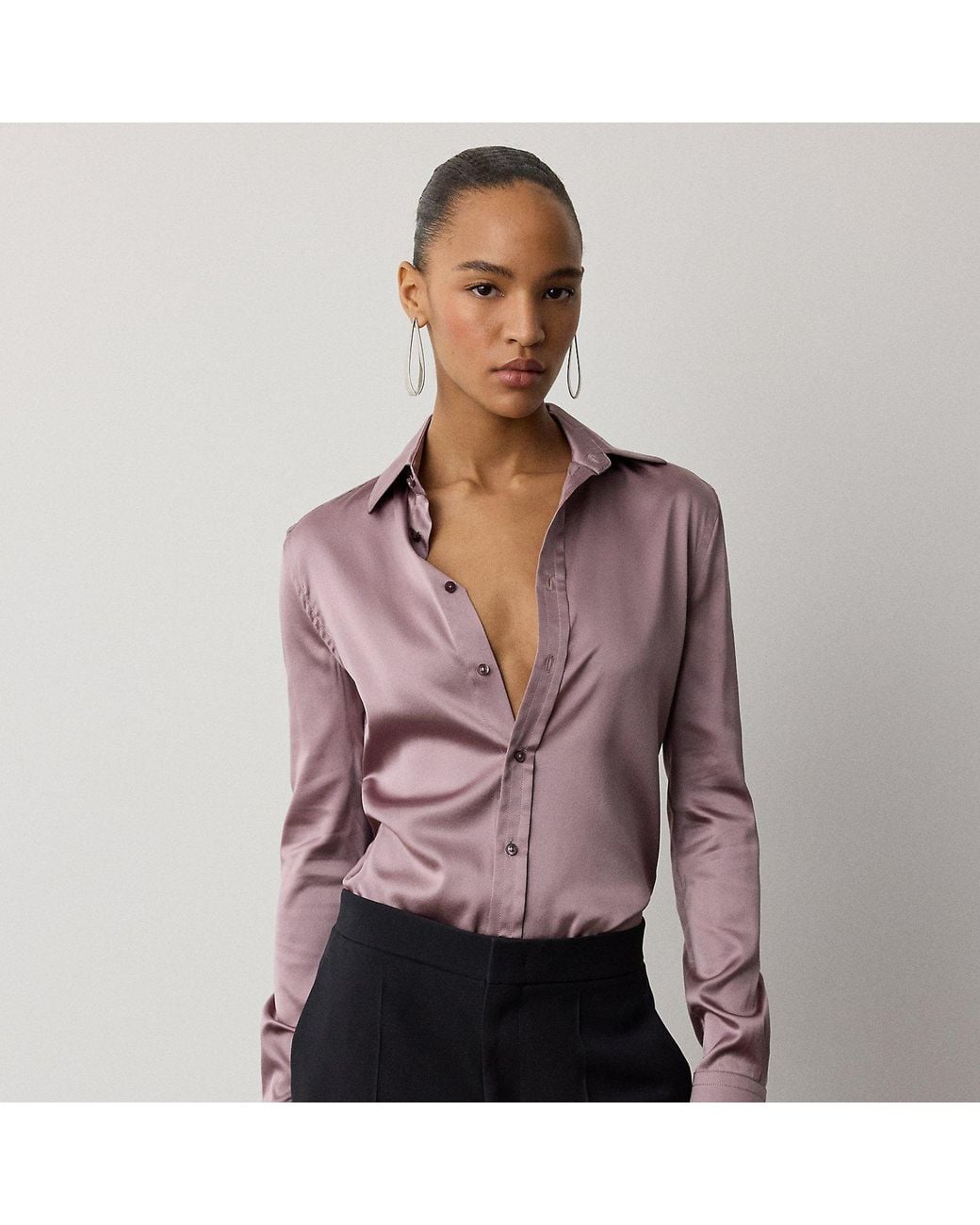 Ralph Lauren Purple Cameron Ii Straight Fit Charmeuse Shirt