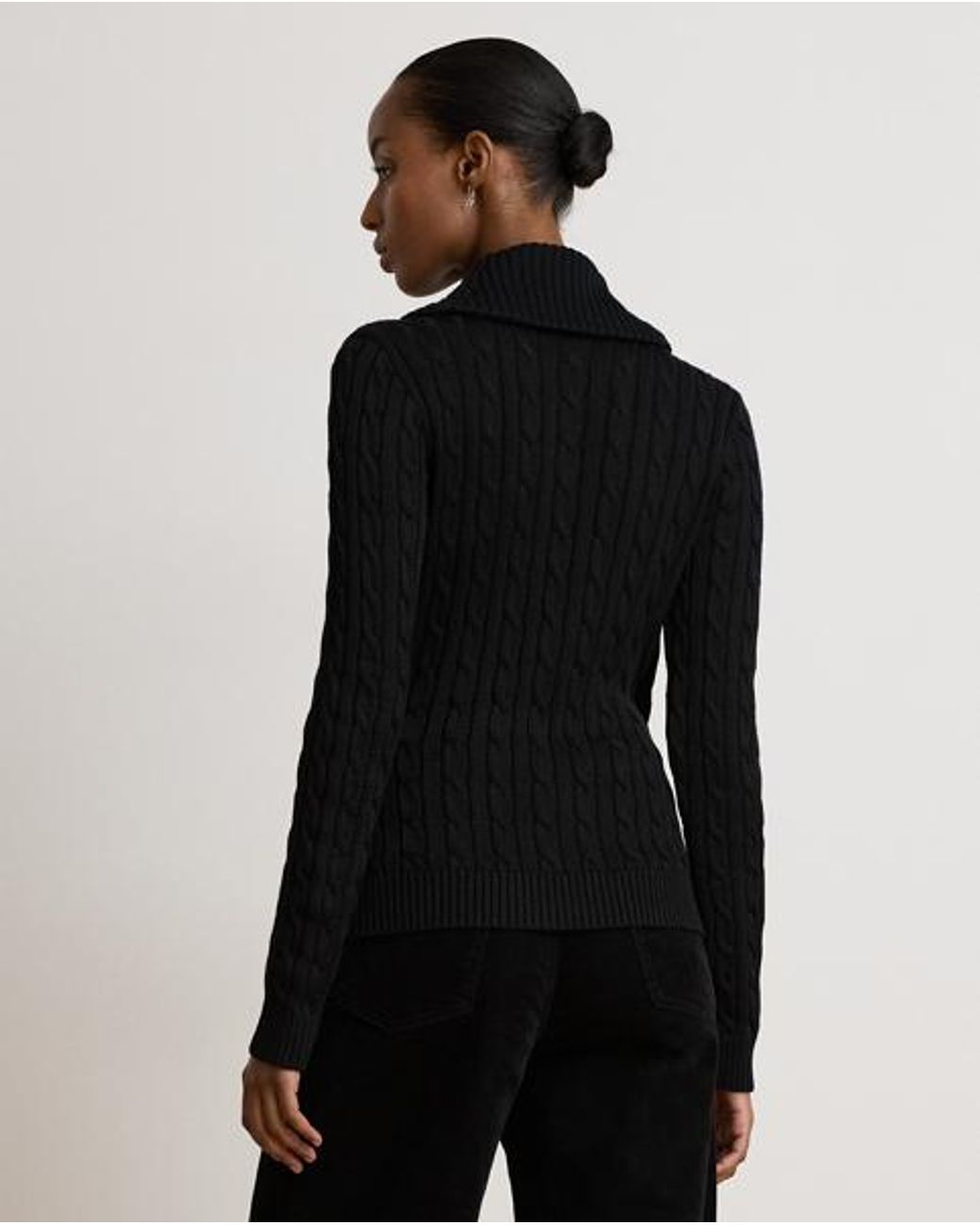 Ralph Lauren Black Cable Cotton-Blend Shawl-Collar Sweater