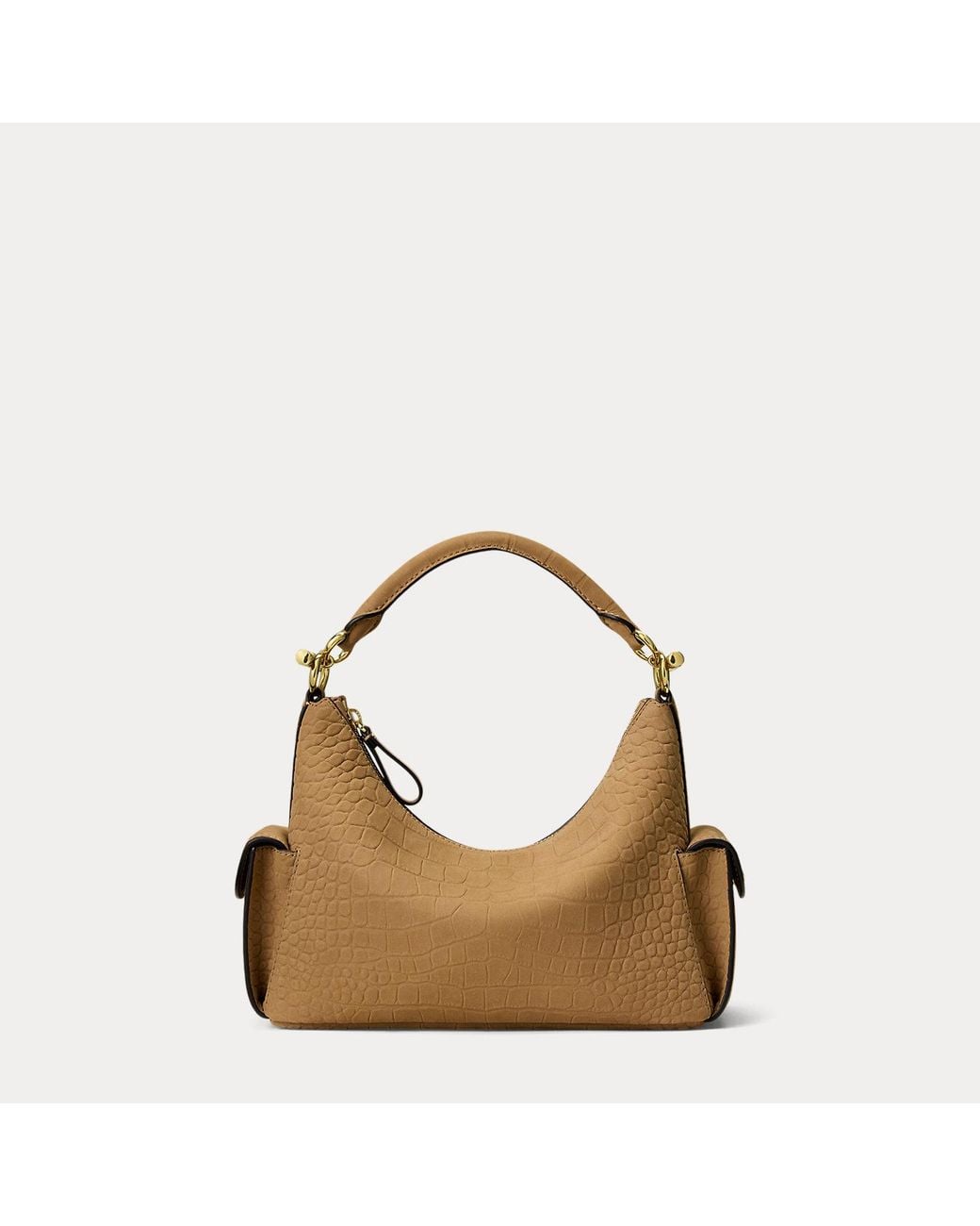 Ralph Lauren Brown Small Blaike Croc-Embossed Shoulder Bag
