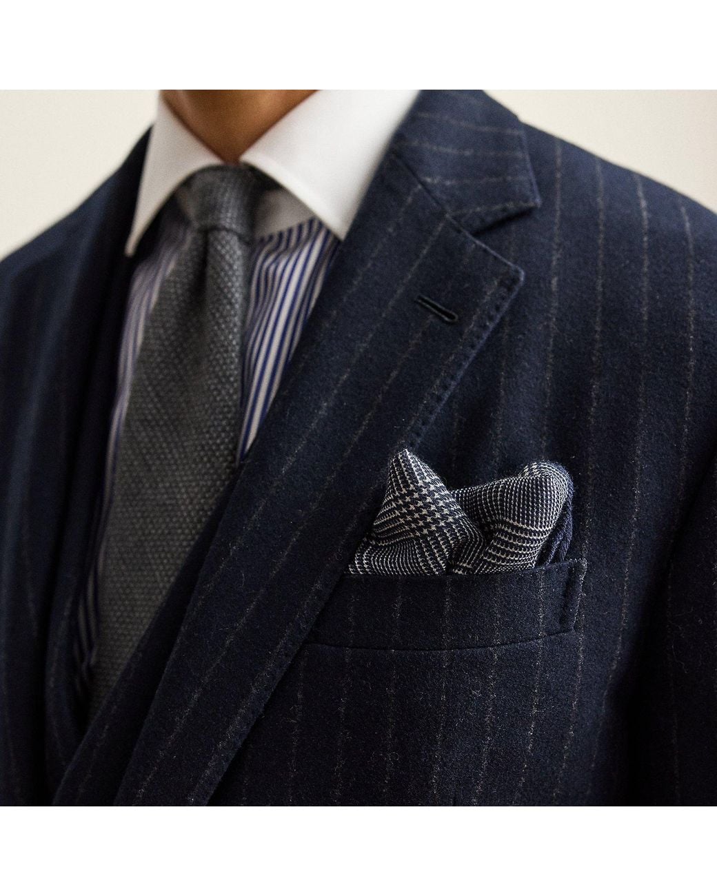 Ralph Lauren Blue Plaid Cashmere-Silk Pocket Square for men