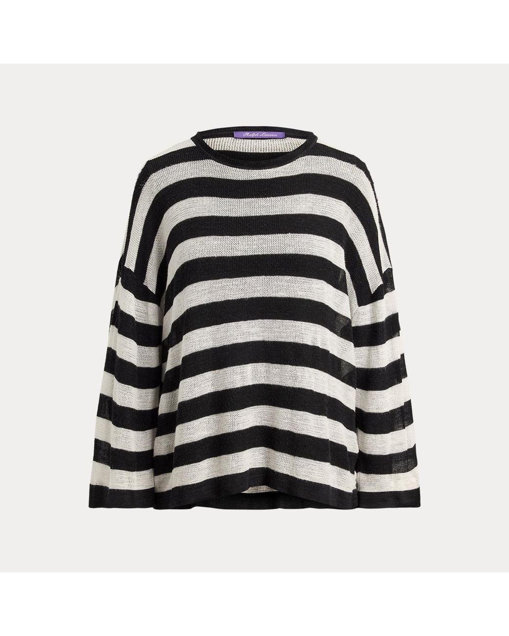 Ralph Lauren Black Striped Silk-Linen Crewneck Jumper