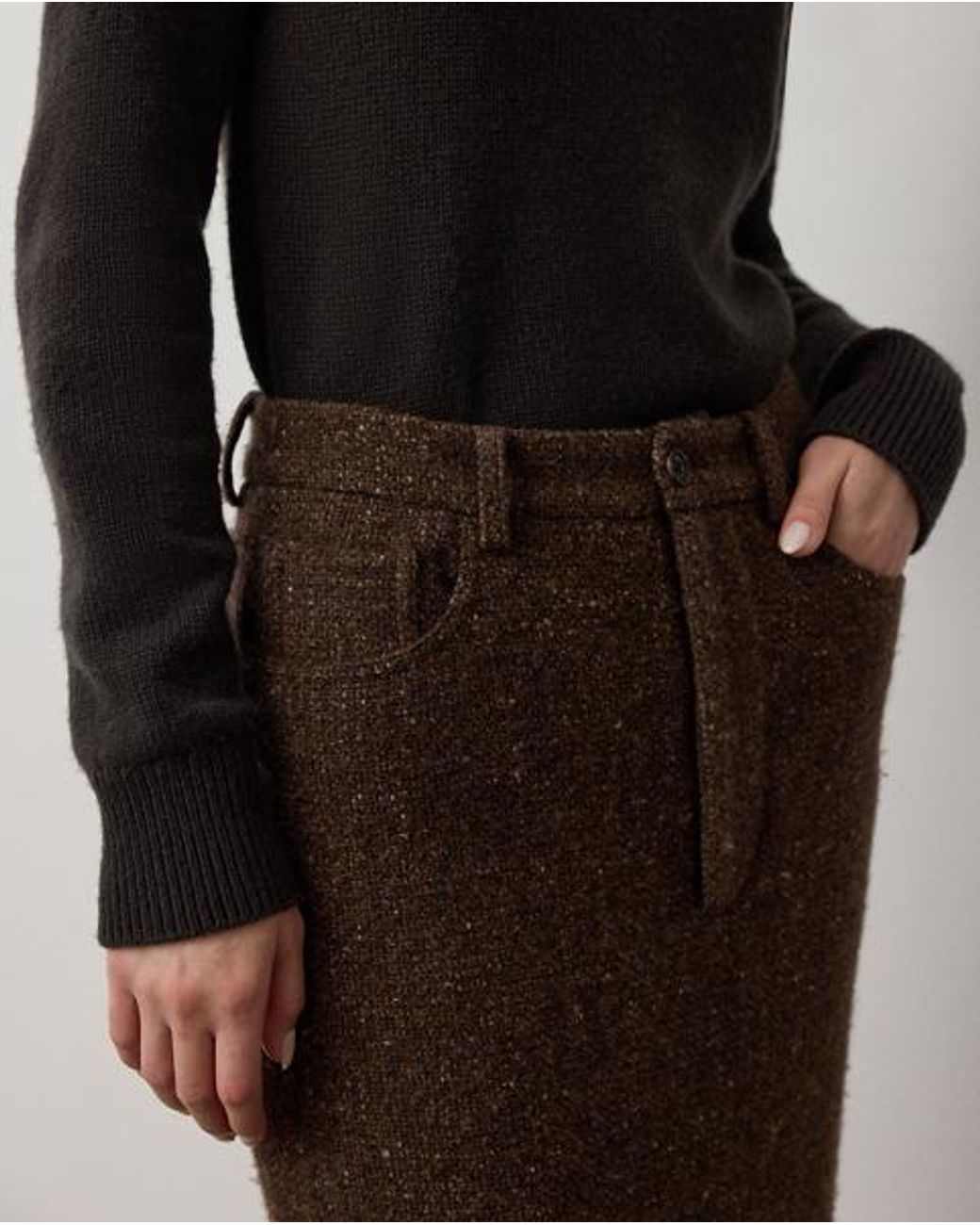 Ralph Lauren Black Fontaine Wool-Blend Donegal Tweed Skirt