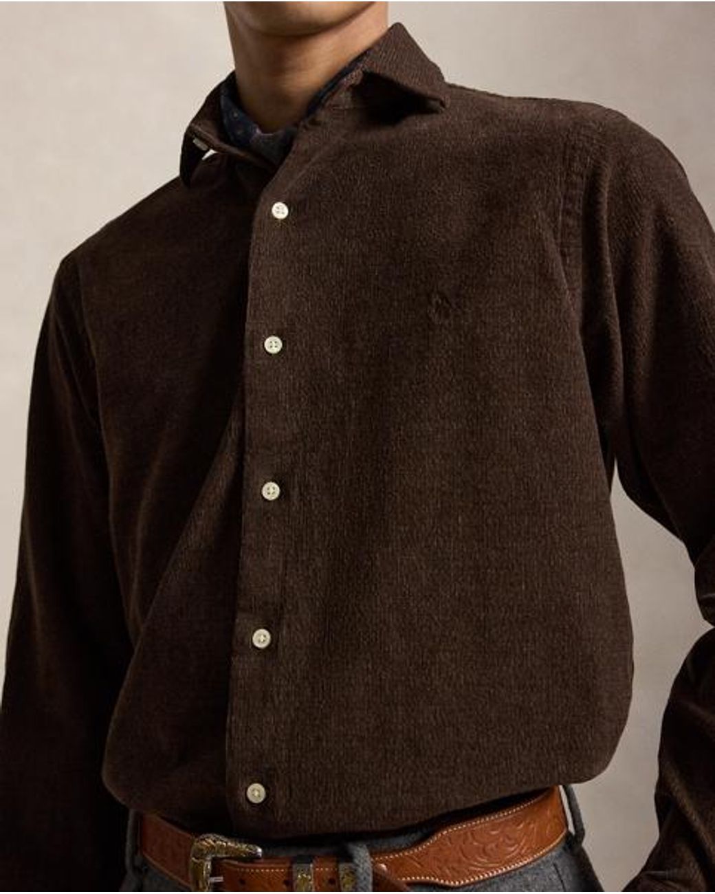 Polo Ralph Lauren Brown Custom Fit Stretch Corduroy Shirt for men
