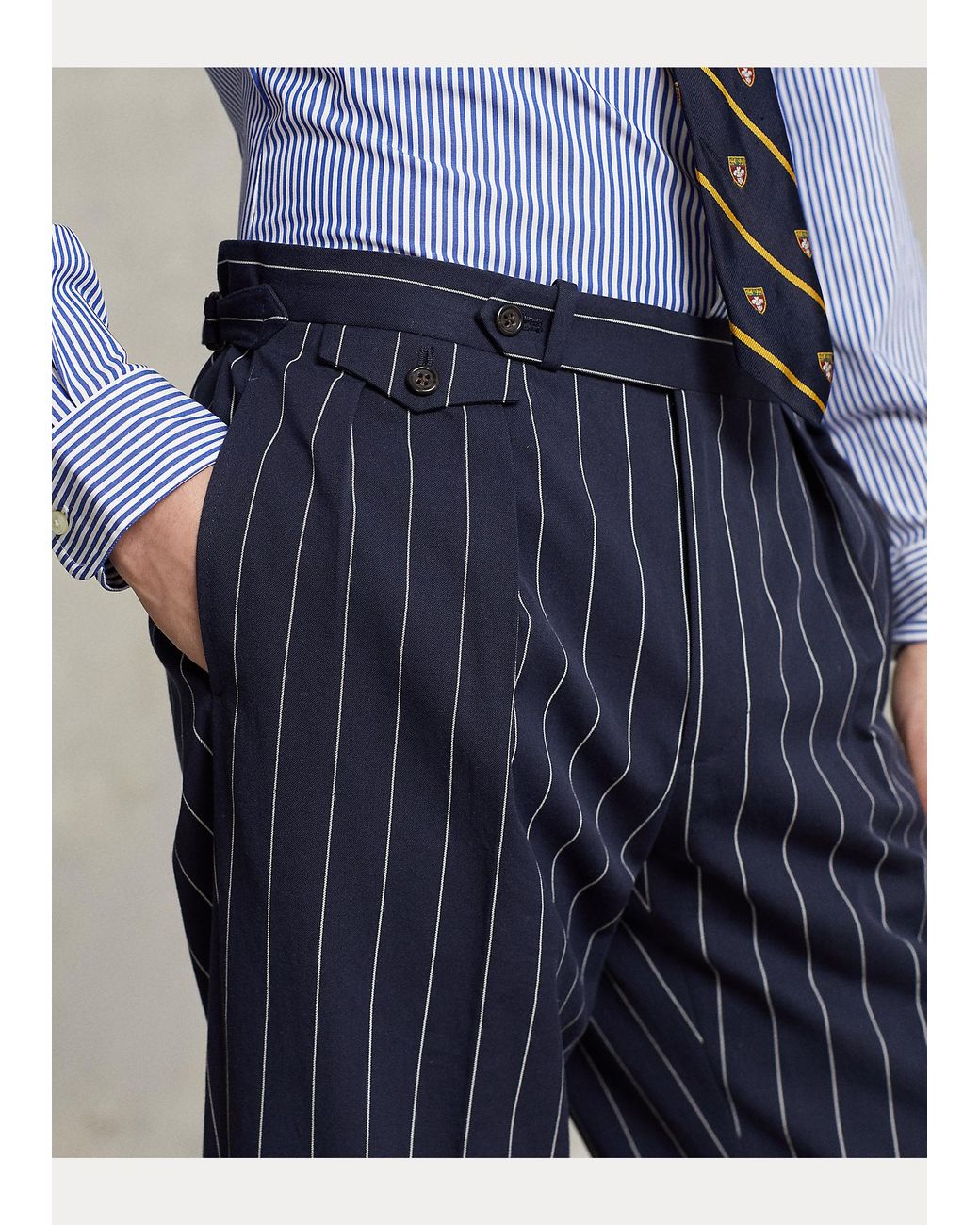 Polo Ralph Lauren Pleated Striped Twill Suit Trouser in Blue for Men Lyst UK