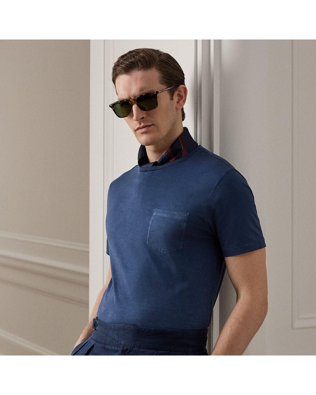 Ralph Lauren Blue Garment-Dyed Jersey Pocket T-Shirt for men