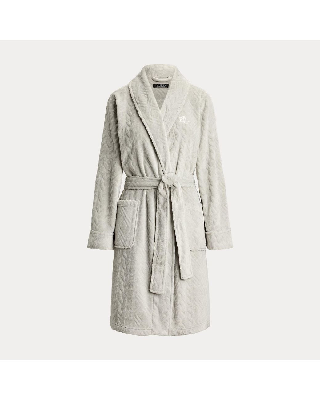 Ralph Lauren Gray Aran-Clipped Chenille Shawl-Collar Robe