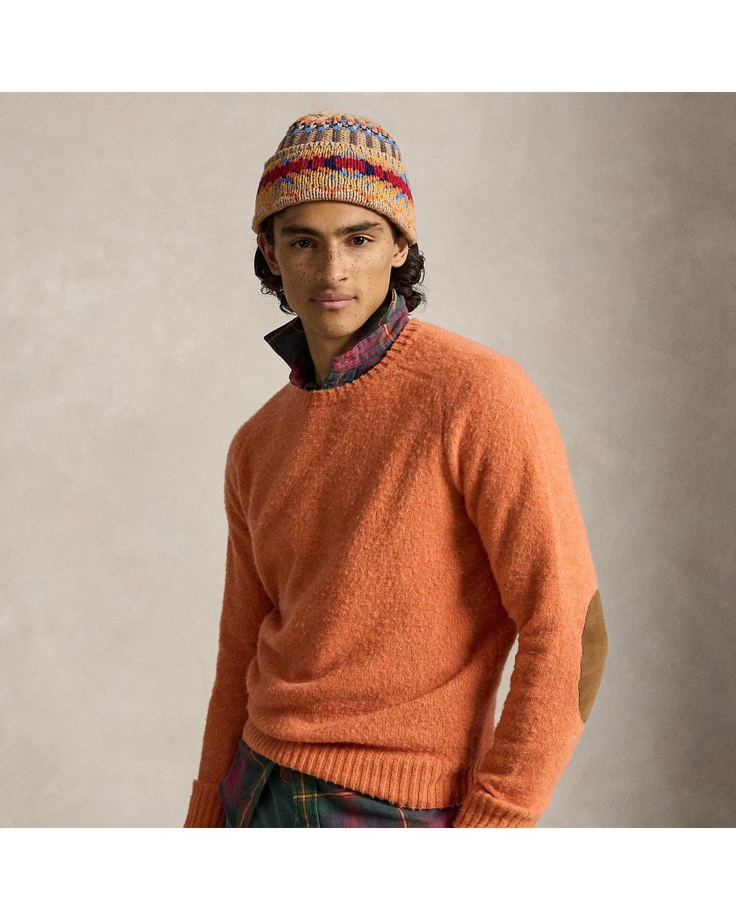 Polo Ralph Lauren Brown Suede-Patch Wool-Cashmere Sweater for men
