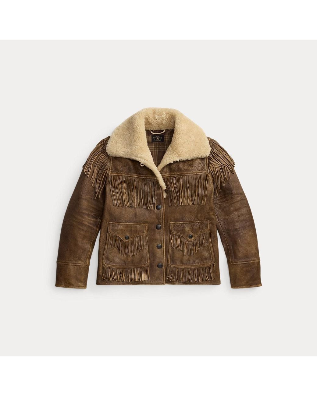 RRL Brown Shearling-Collar Fringe Leather Jacket