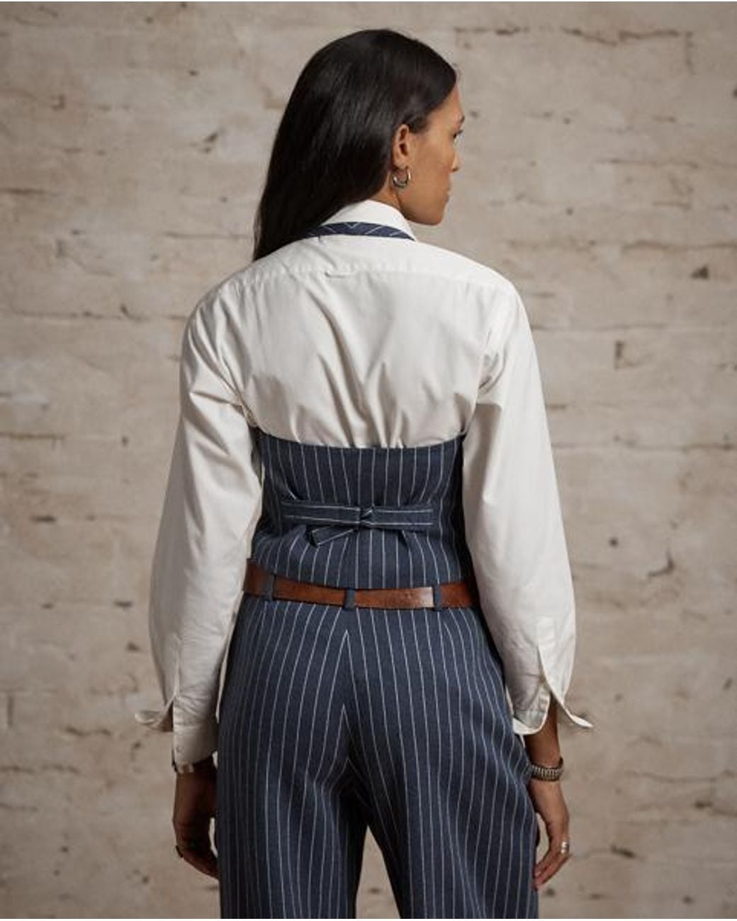 RRL Blue Pinstripe Double-Knit Halter Waistcoat