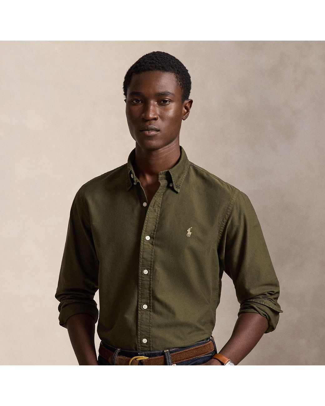 Polo Ralph Lauren Green Custom Fit Garment-Dyed Oxford Shirt for men