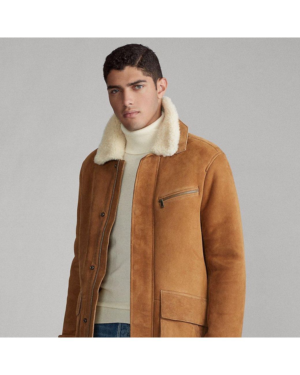 Ralph Lauren Leather Shearling Car Coat in Brown for Men | Lyst