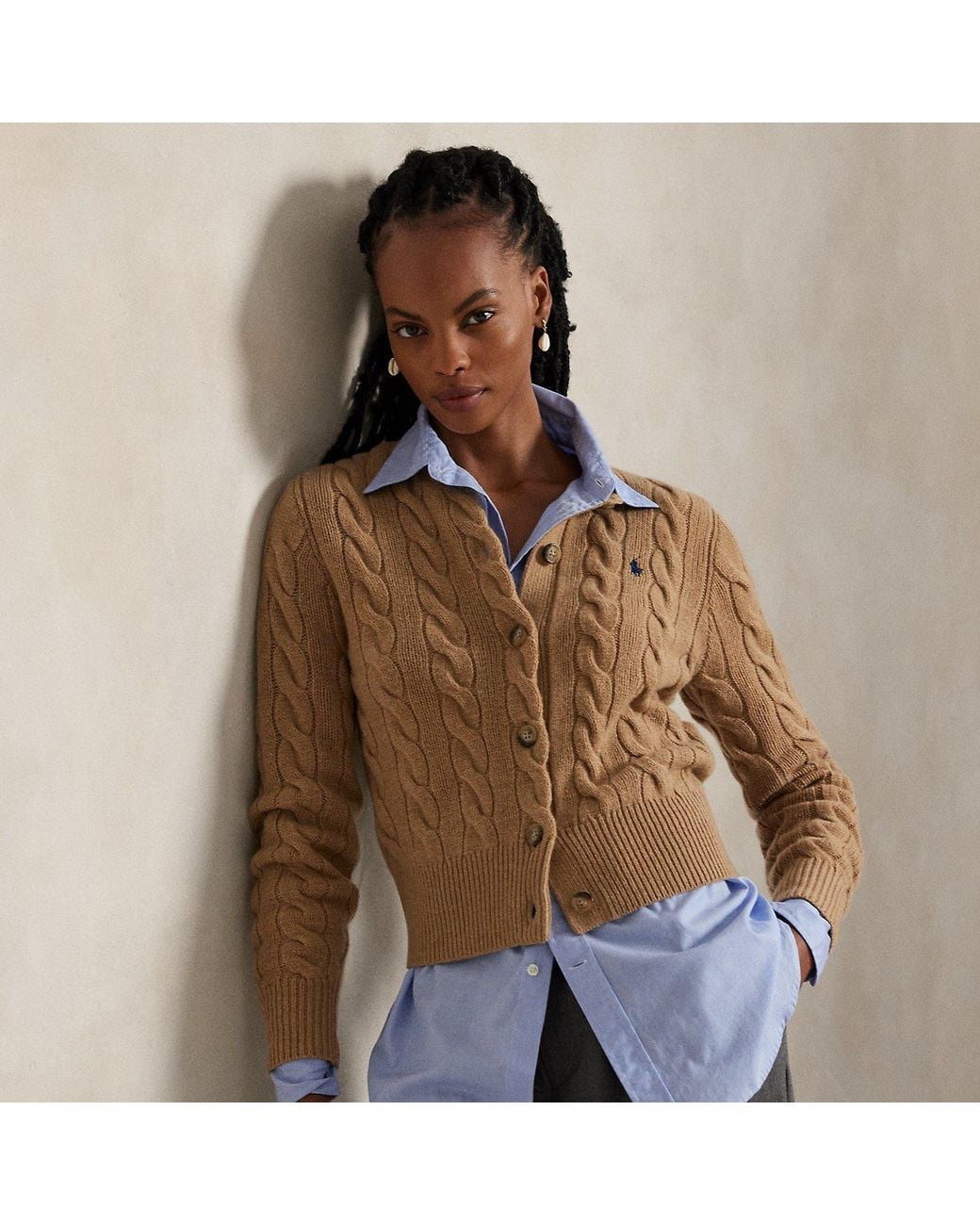Polo Ralph Lauren Brown Cable-Knit Wool-Cashmere Cardigan